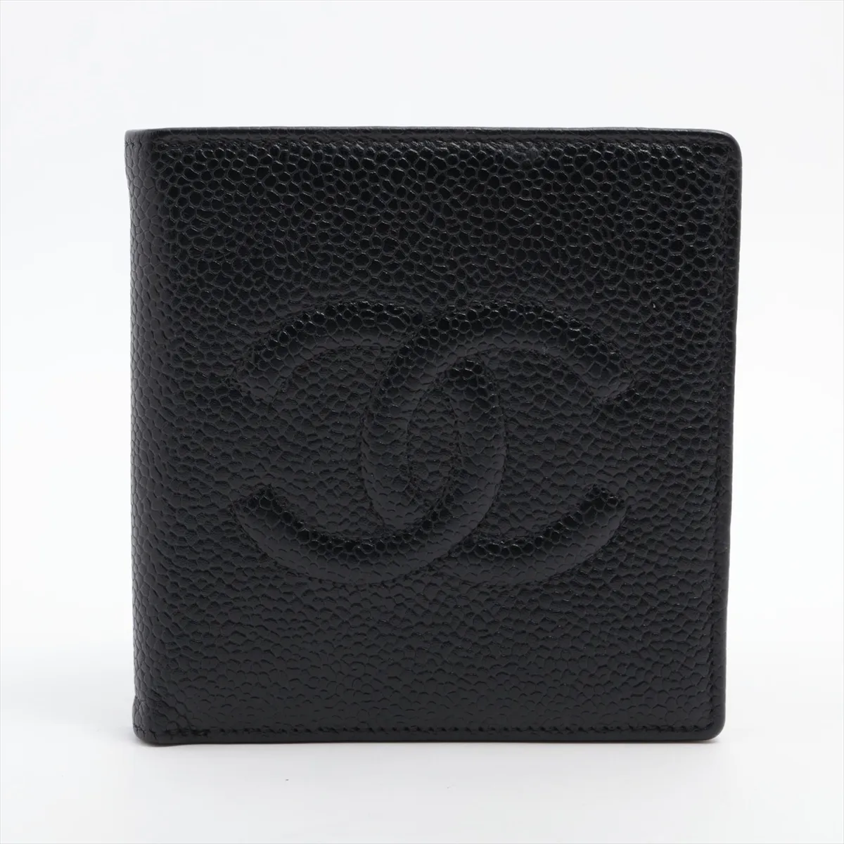 Coco Mark Caviar Skin Compact Wallet, Black with Gold Hardware, 5050517