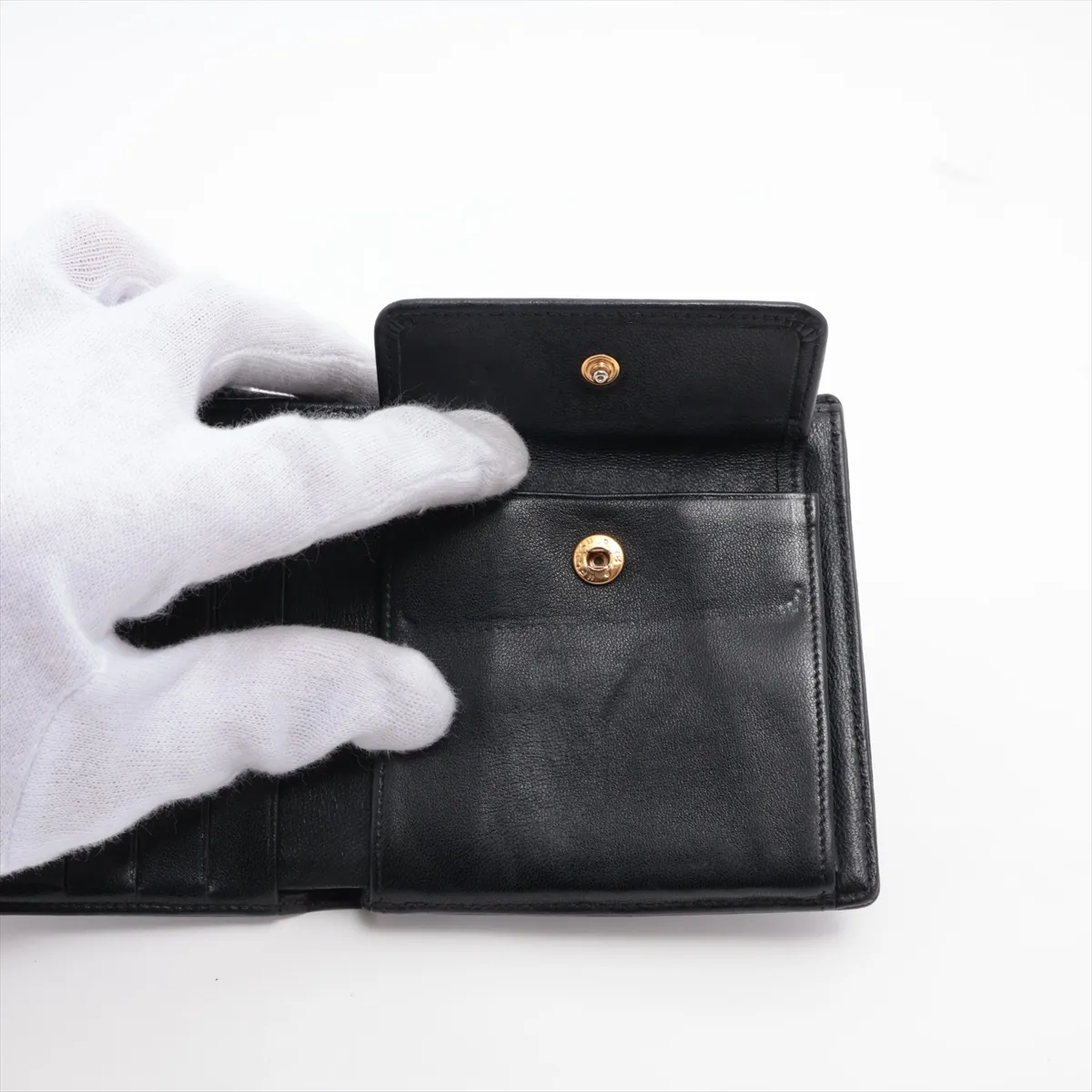 Coco Mark Caviar Skin Compact Wallet, Black with Gold Hardware, 5050517 — view 4