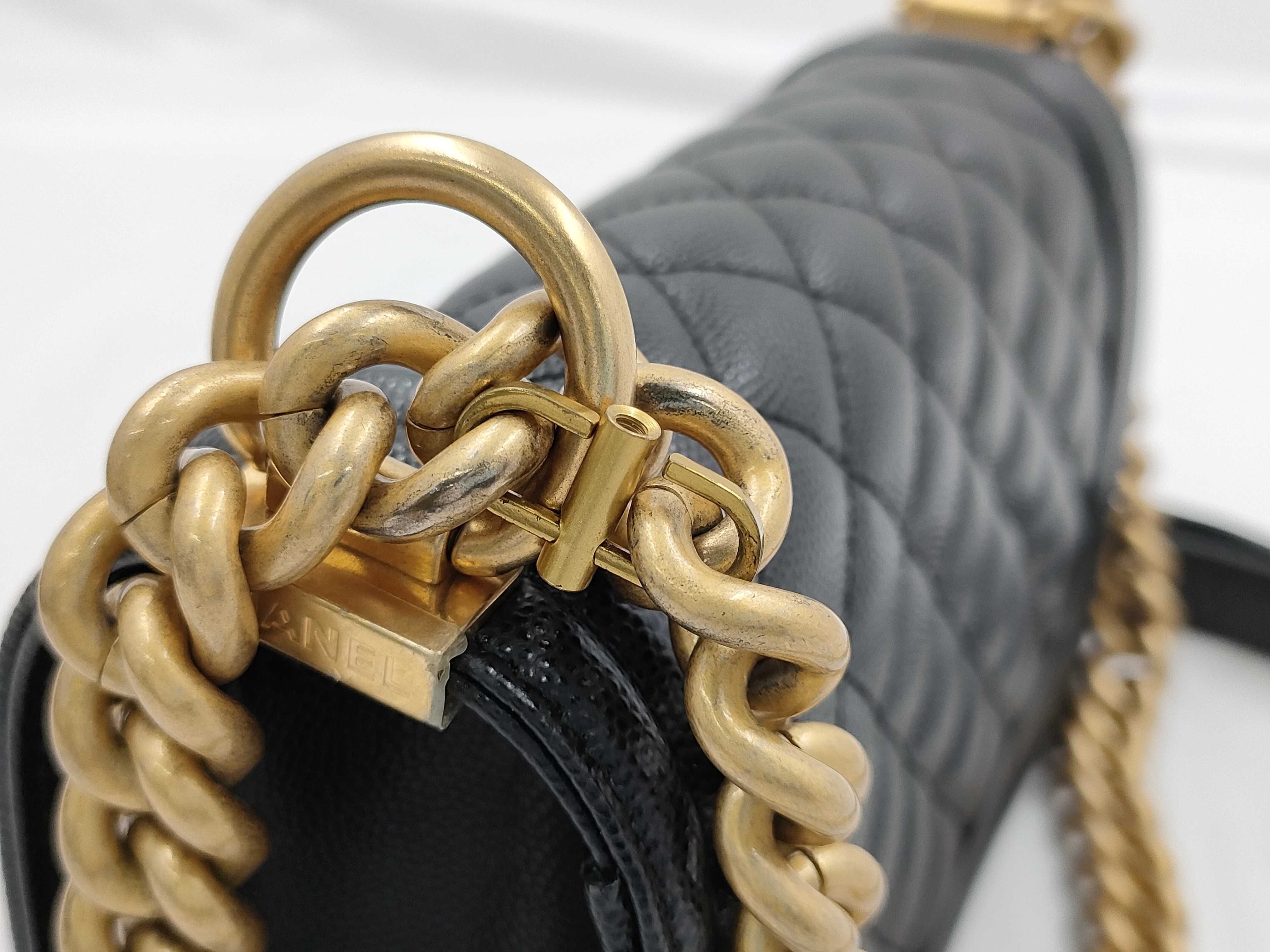 Boy Chanel Small Caviar Skin Shoulder Bag with Gold Hardware and IC Plate — view 9