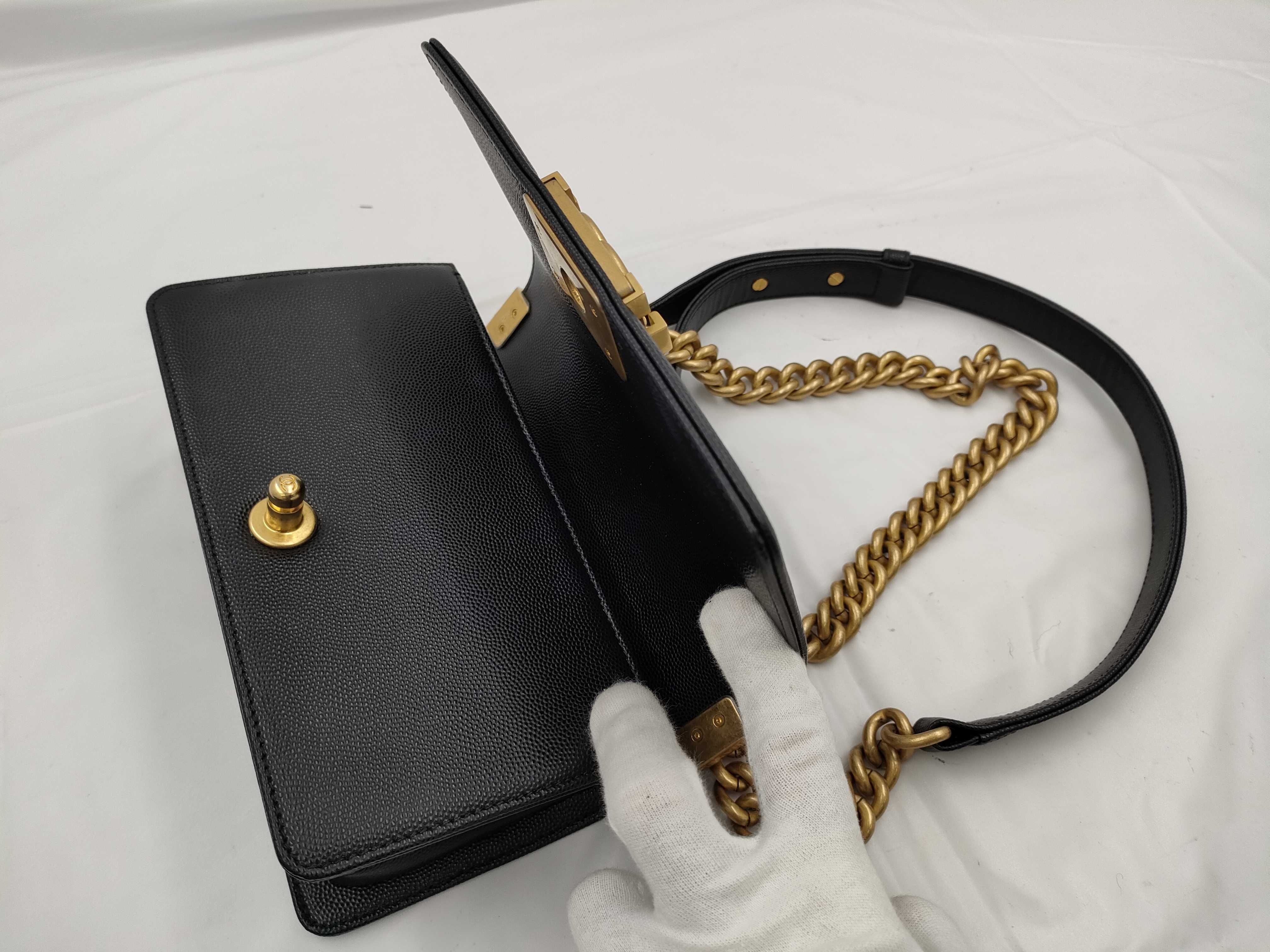 Boy Chanel Small Caviar Skin Shoulder Bag with Gold Hardware and IC Plate — view 10
