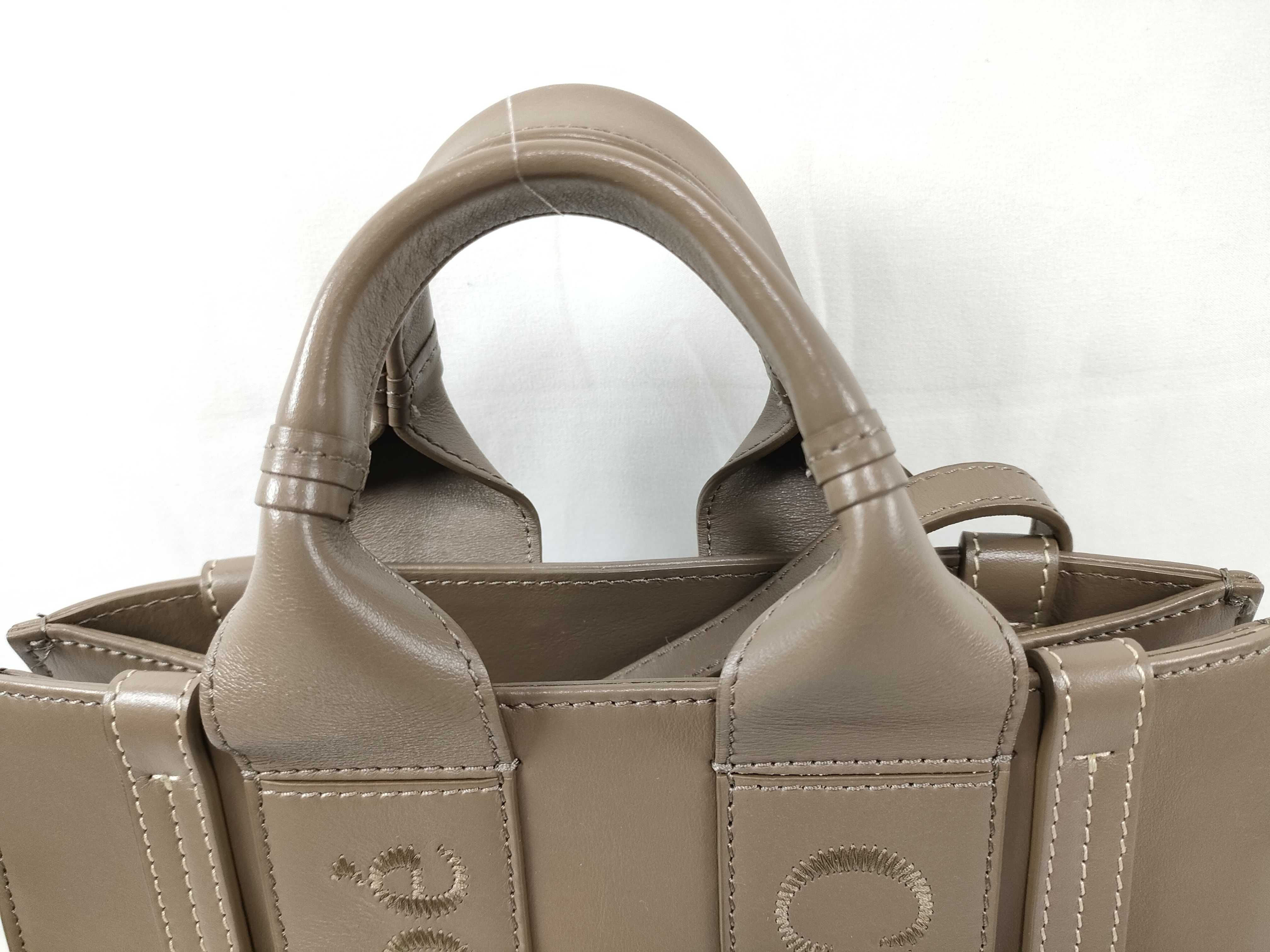 Woody Small Leather 2-Way Handbag, Brown — view 3