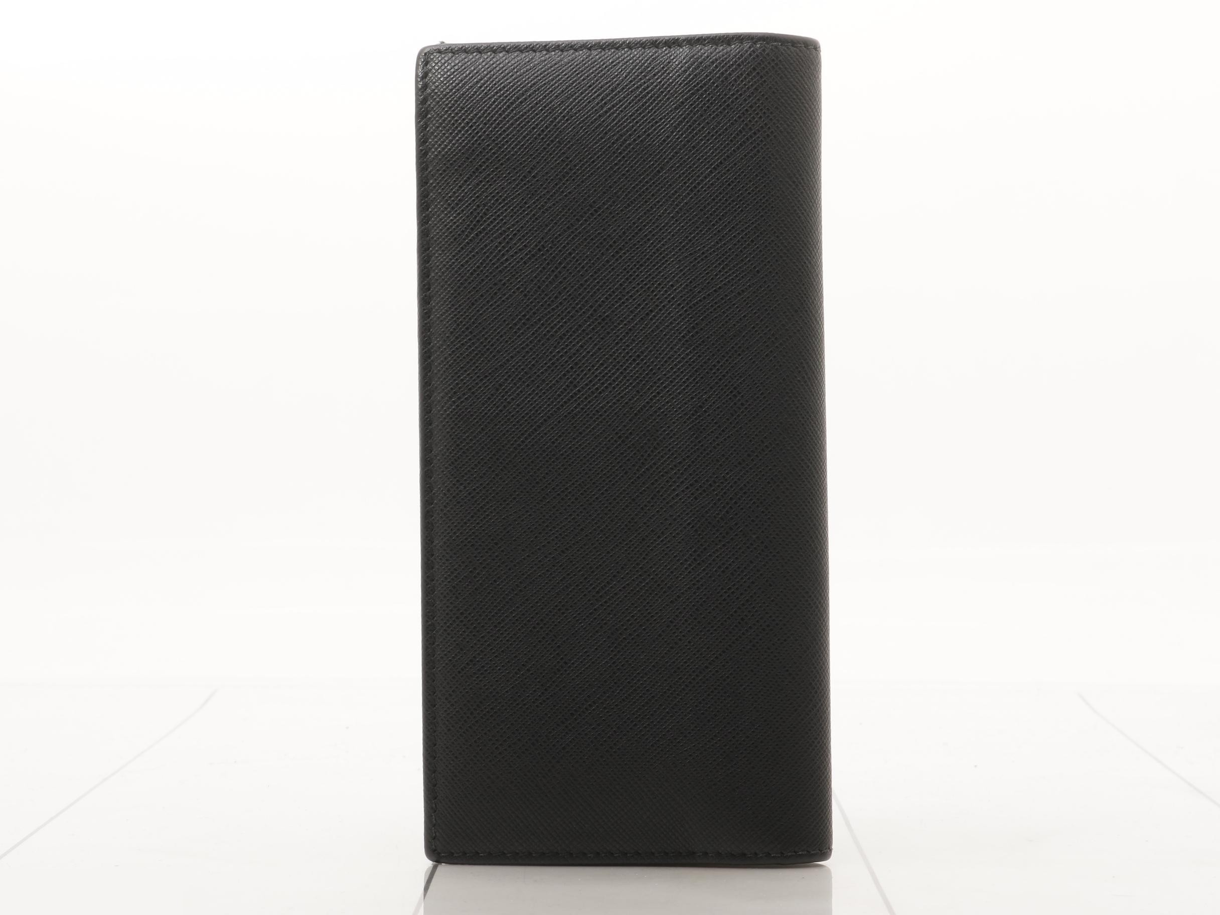 Saffiano Leather Long Wallet, Black — view 2