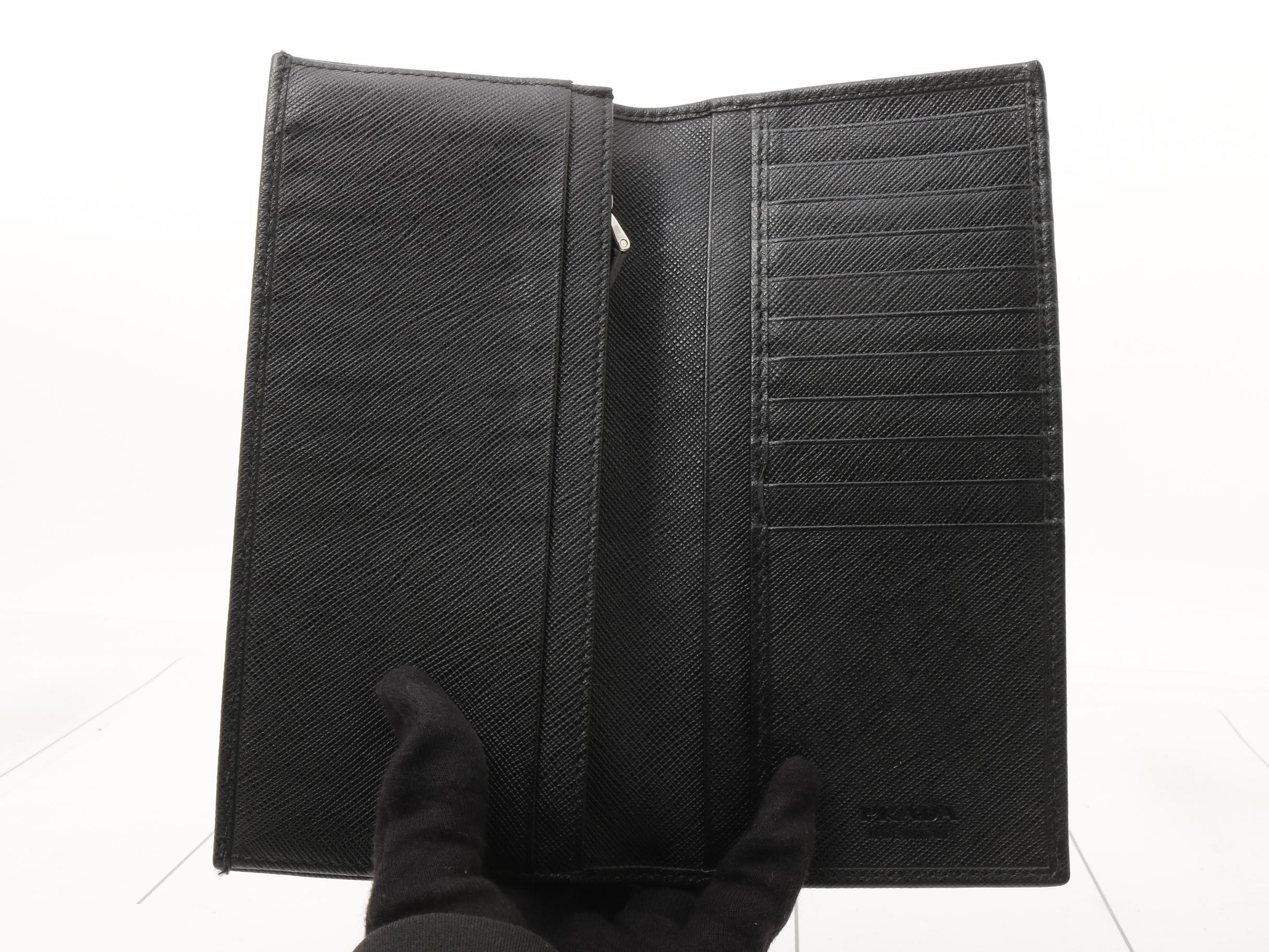 Saffiano Leather Long Wallet, Black — view 4