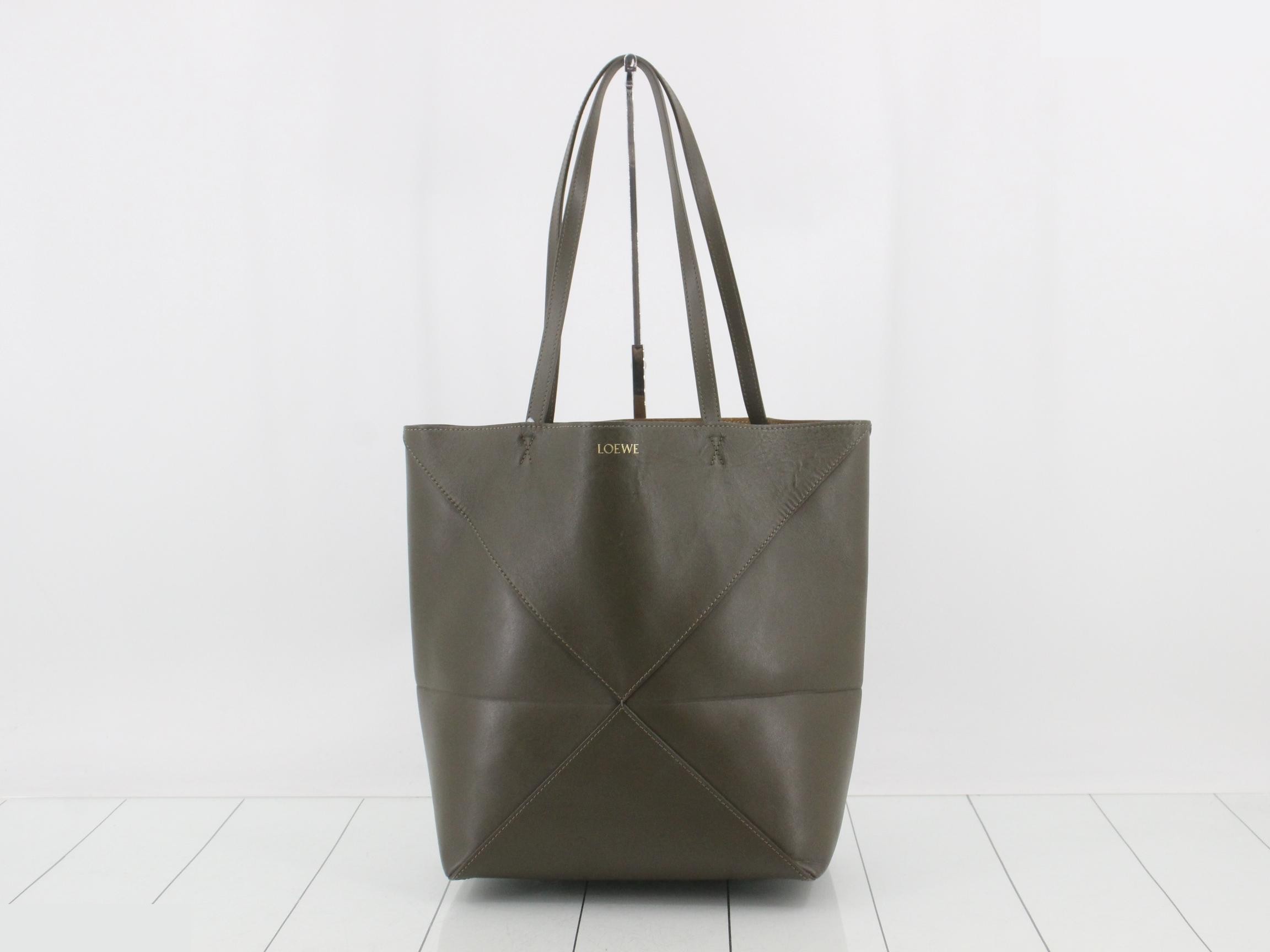 Puzzlefold Tote Medium Leather Tote Bag, Khaki