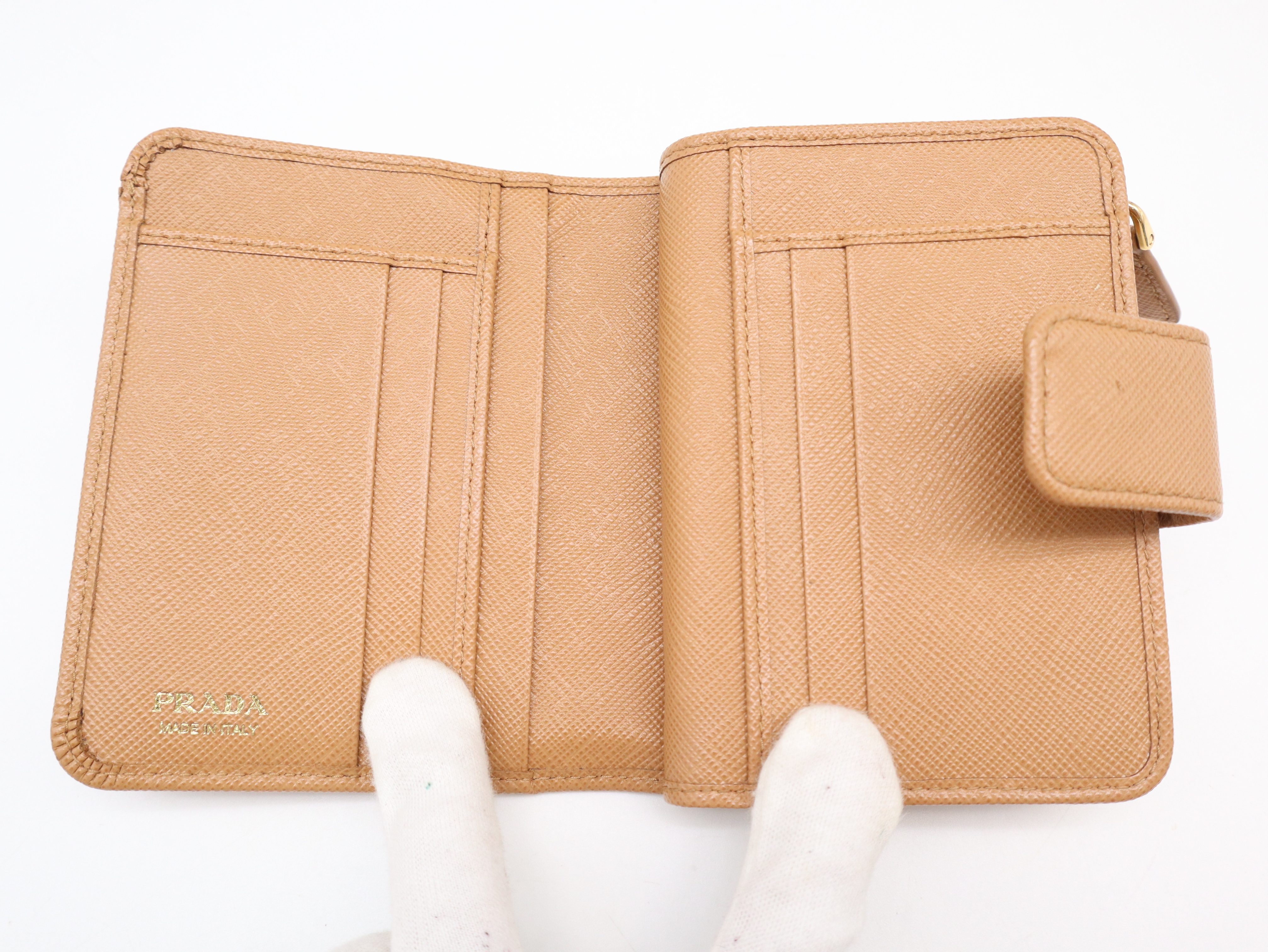 1ML018 Saffiano Bi-fold Wallet, Light Brown — view 8