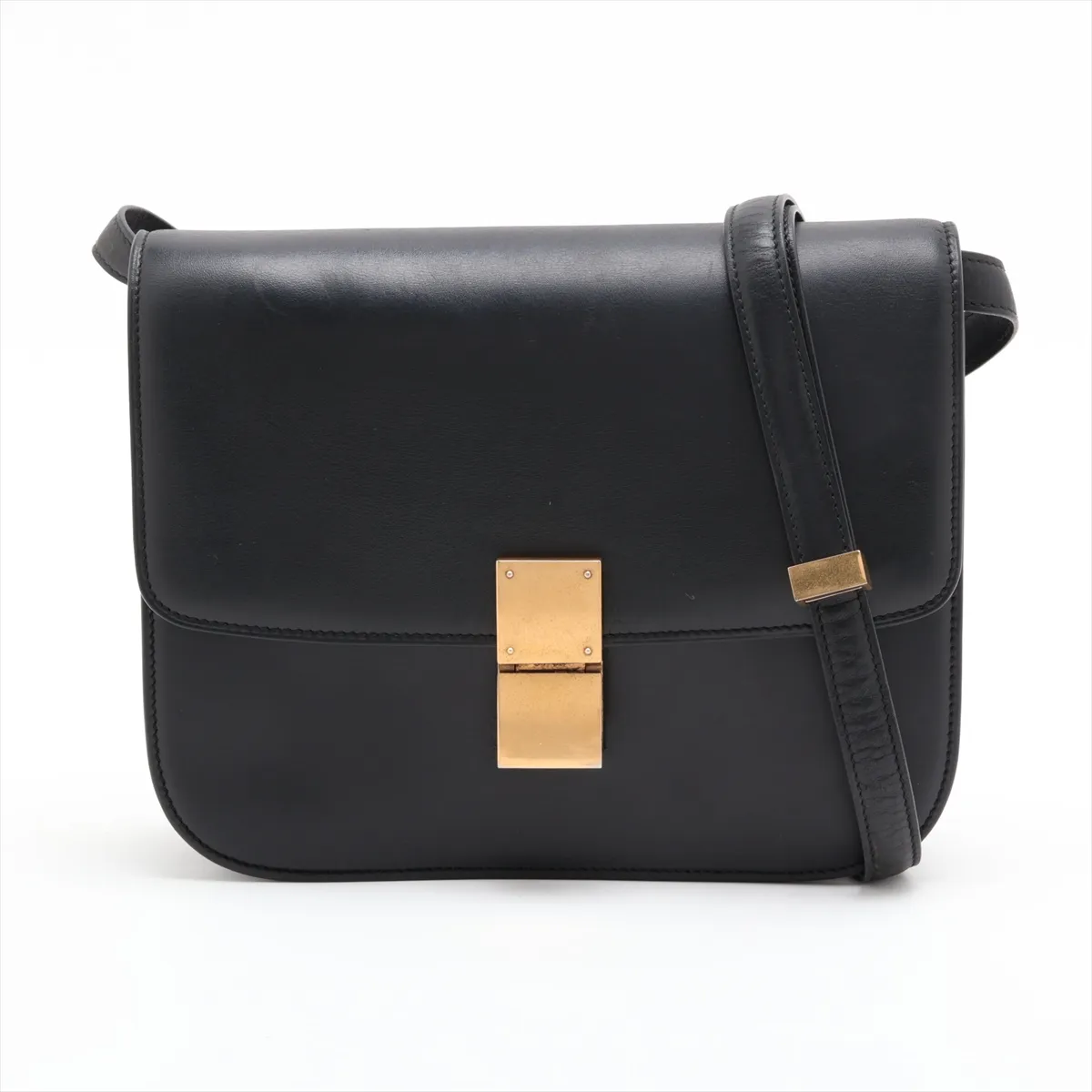 Classic Box Leather Shoulder Bag, Black