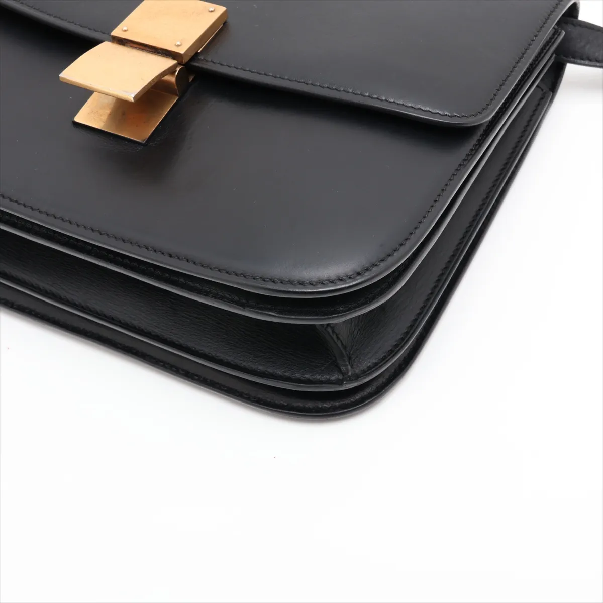 Classic Box Leather Shoulder Bag, Black — view 3