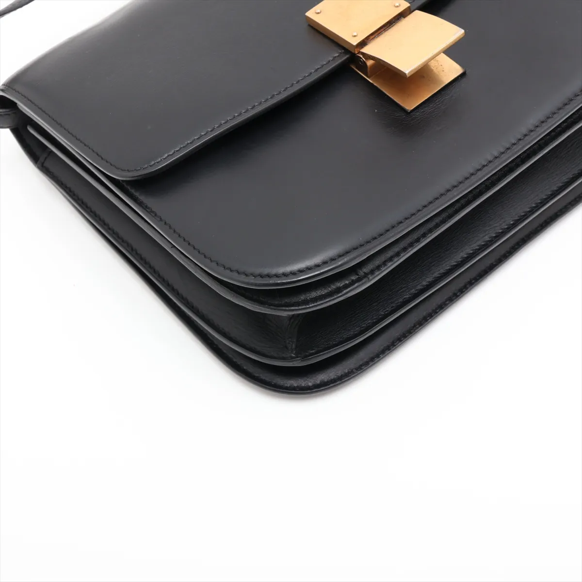 Classic Box Leather Shoulder Bag, Black — view 4