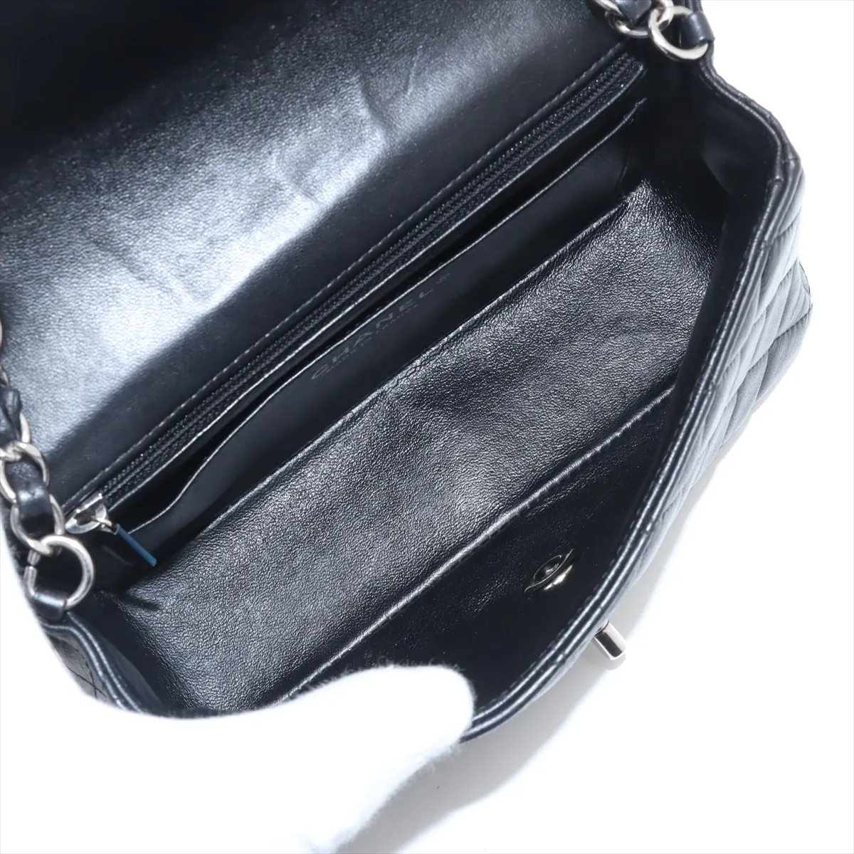 Mini Matelasse 20 Lambskin Single Flap Single Chain Bag Black Silver Hardware A69900 — view 6