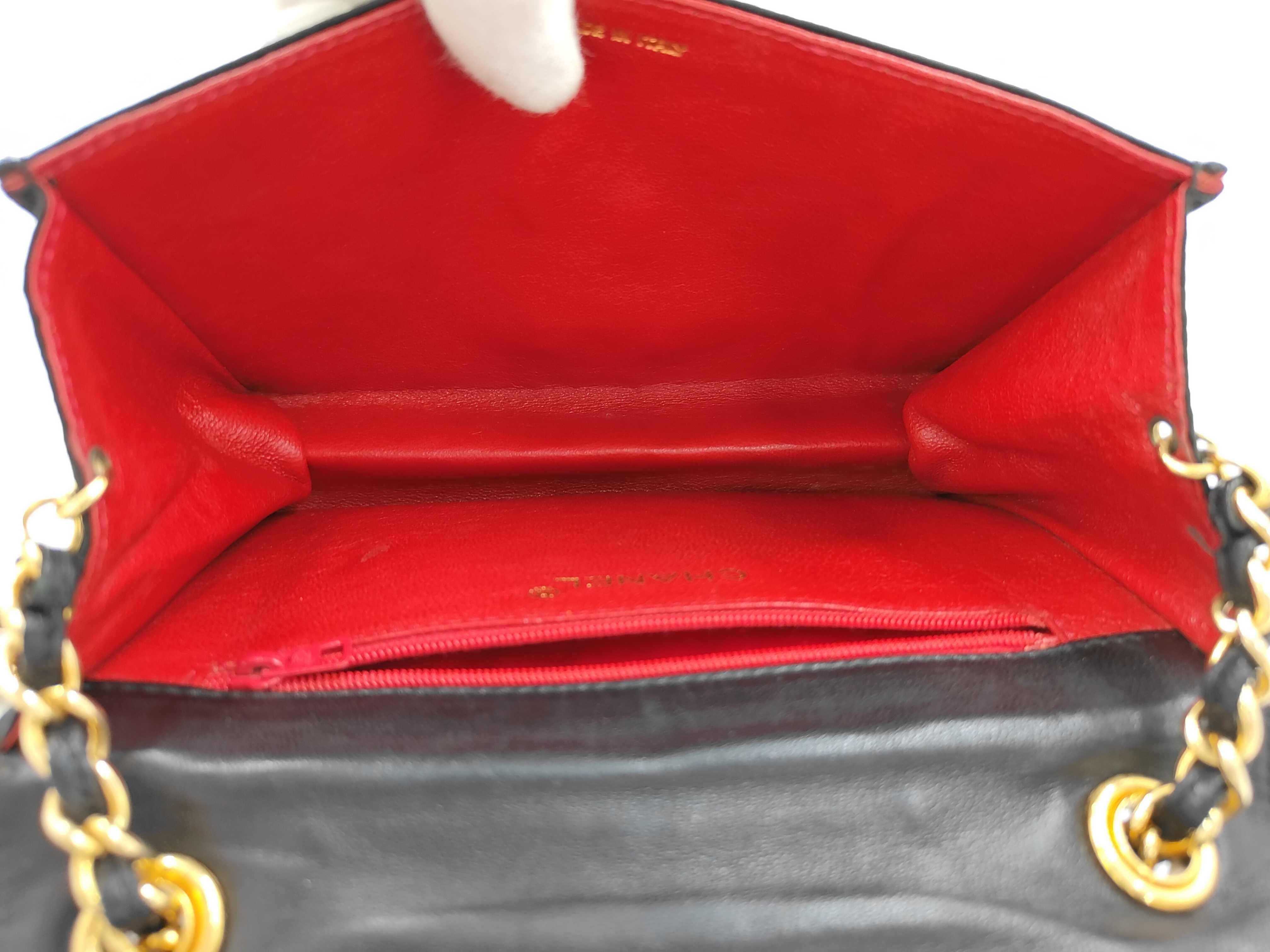 Coco Mark Satin x Lambskin Single Flap Single Chain Bag Black Gold Hardware Shoulder Bag — view 11