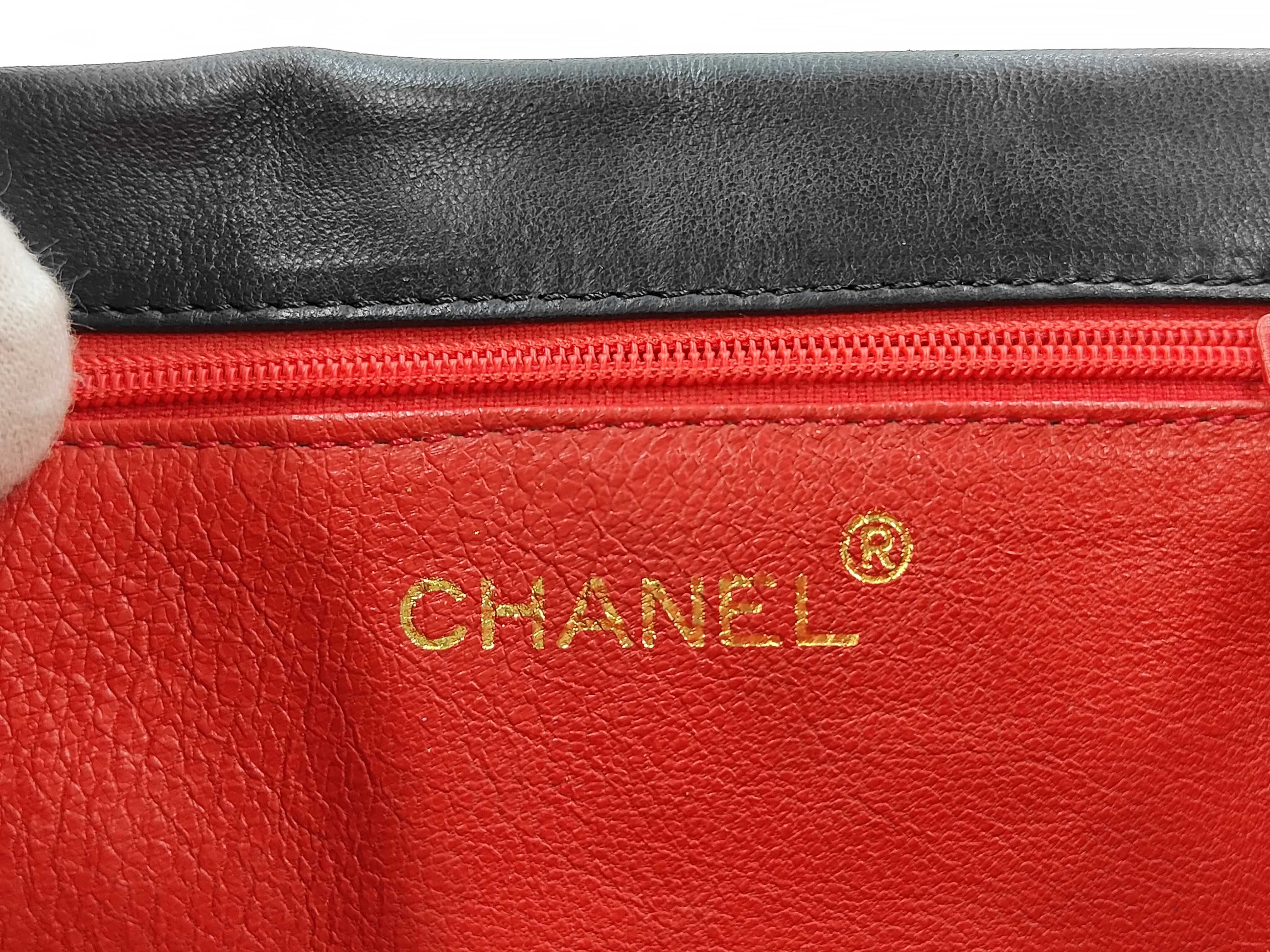 Coco Mark Satin x Lambskin Single Flap Single Chain Bag Black Gold Hardware Shoulder Bag — view 12