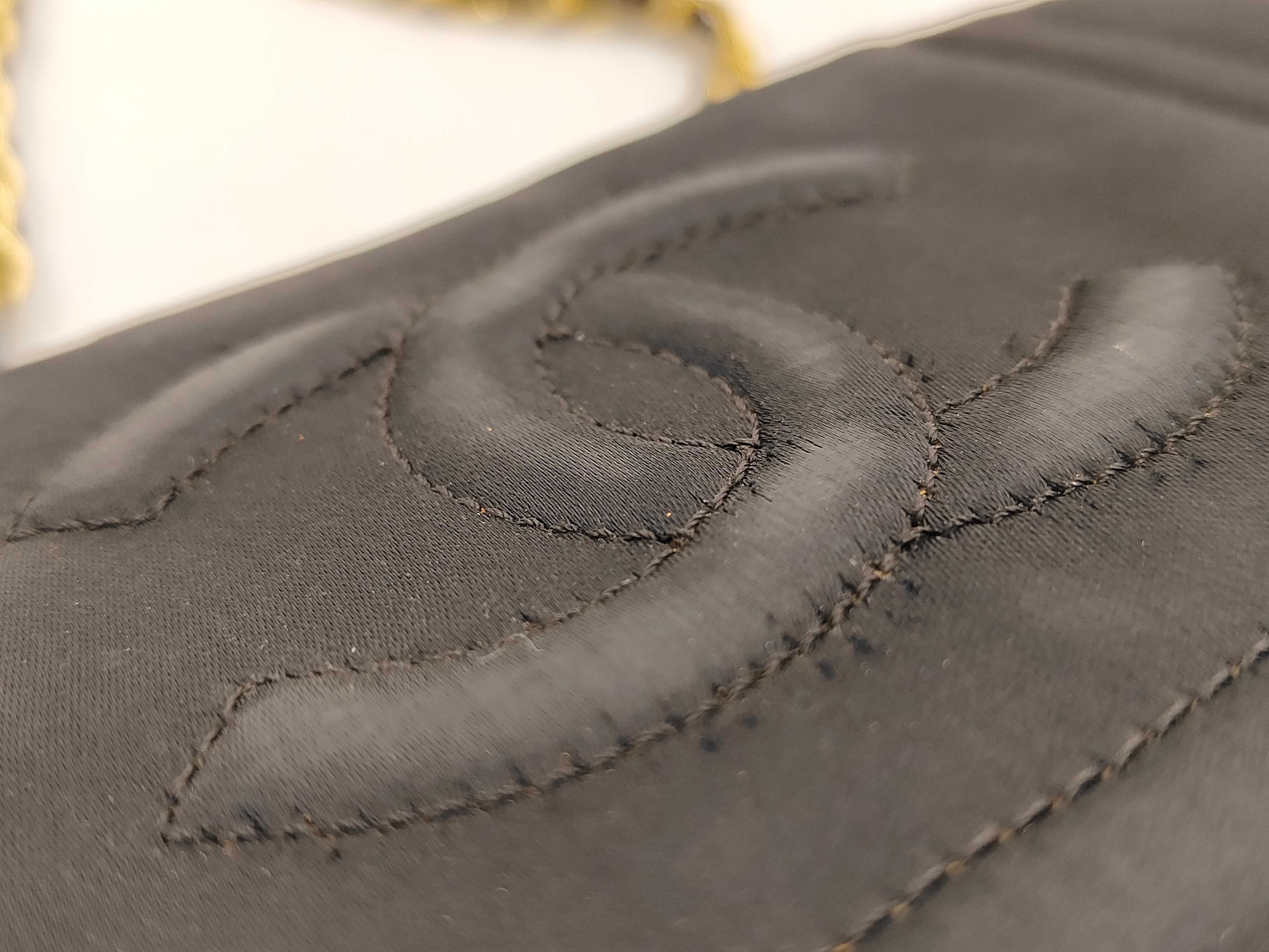 Coco Mark Satin x Lambskin Single Flap Single Chain Bag Black Gold Hardware Shoulder Bag — view 5