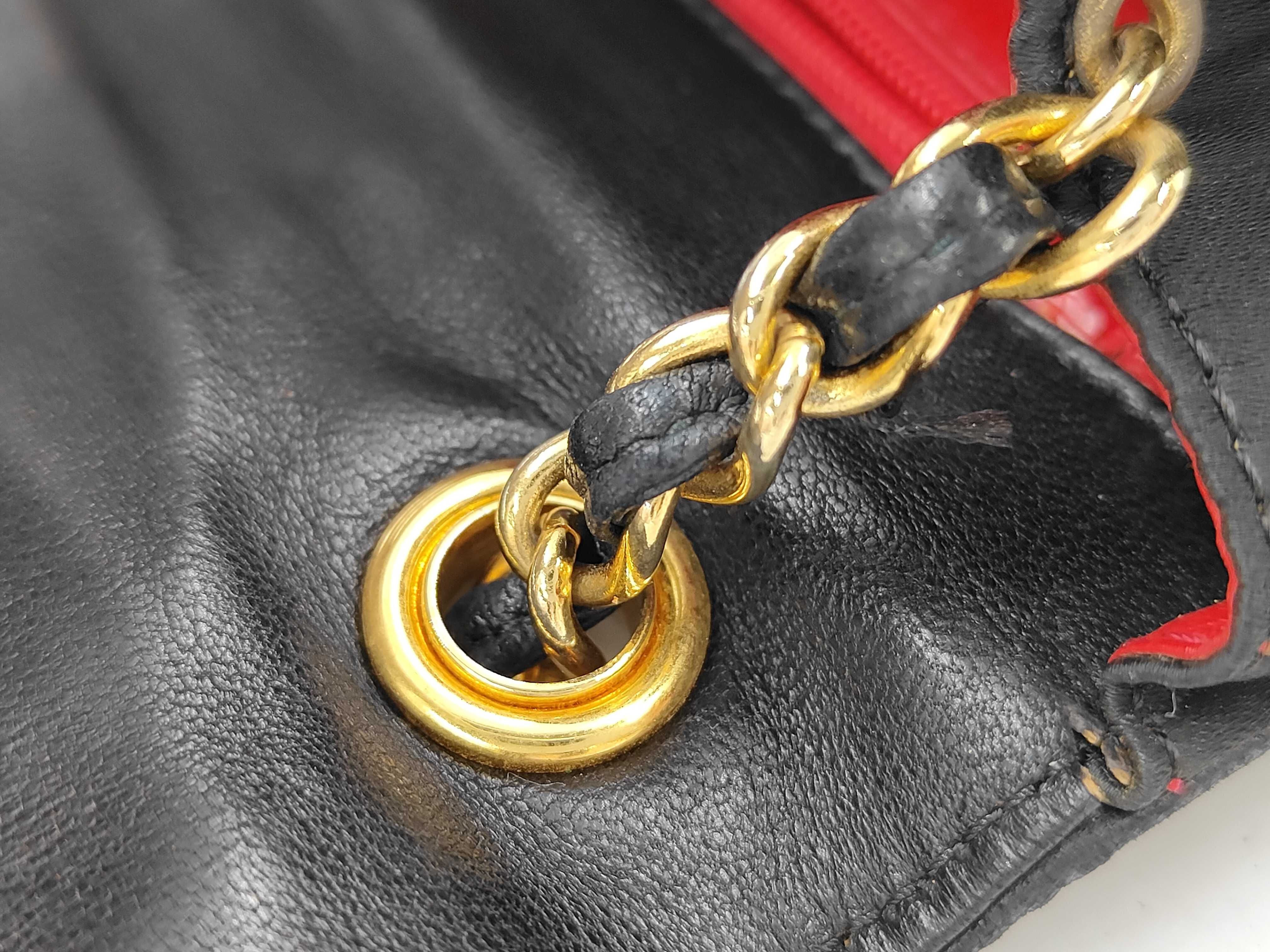 Coco Mark Satin x Lambskin Single Flap Single Chain Bag Black Gold Hardware Shoulder Bag — view 9