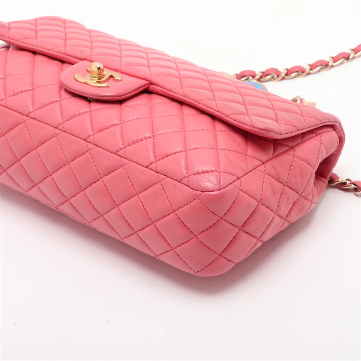 Matelassé Lambskin Single Flap Double Chain Bag, Valentine's Day Edition, Pink with Gold Hardware, 12843991, Series 12 — view 3