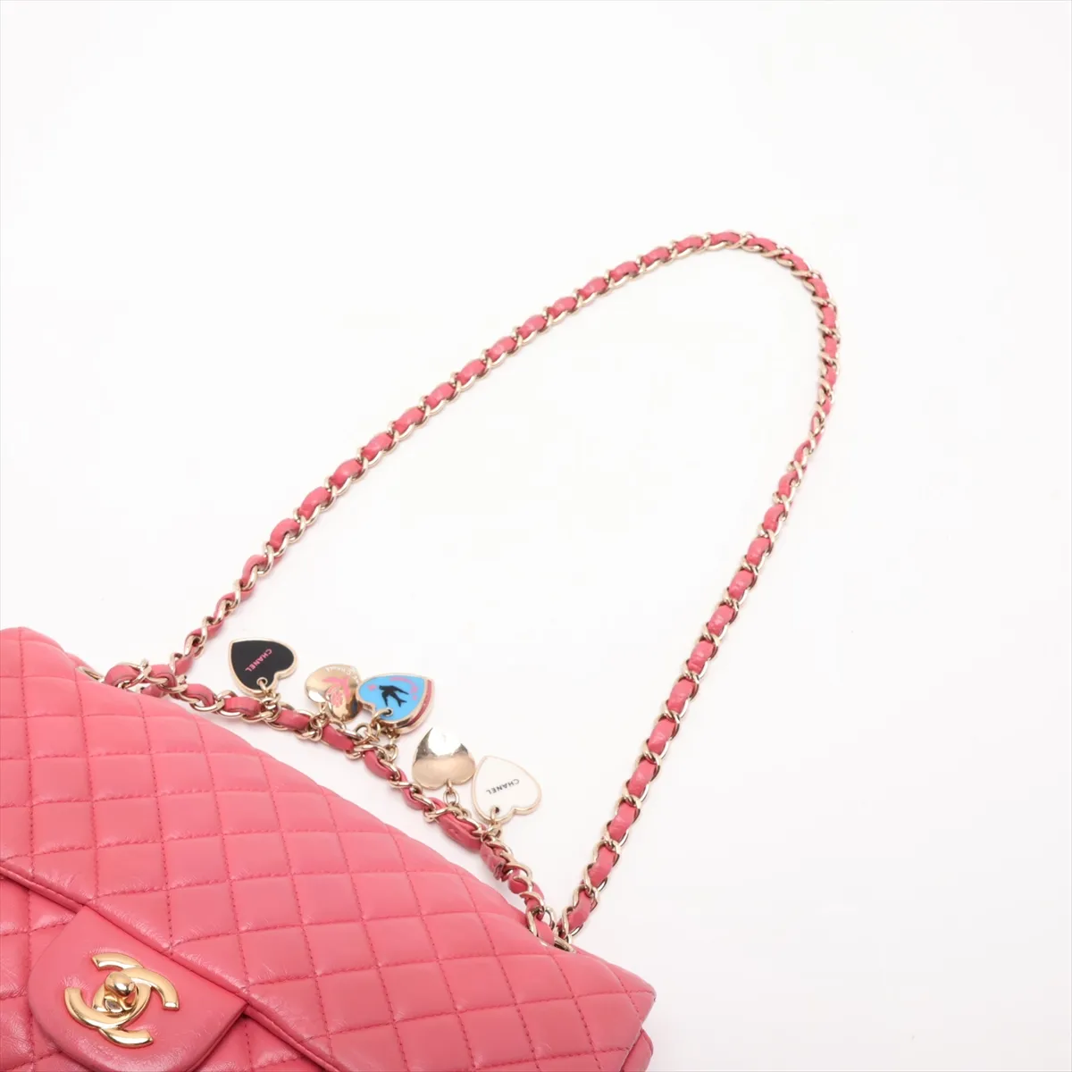 Matelassé Lambskin Single Flap Double Chain Bag, Valentine's Day Edition, Pink with Gold Hardware, 12843991, Series 12 — view 5