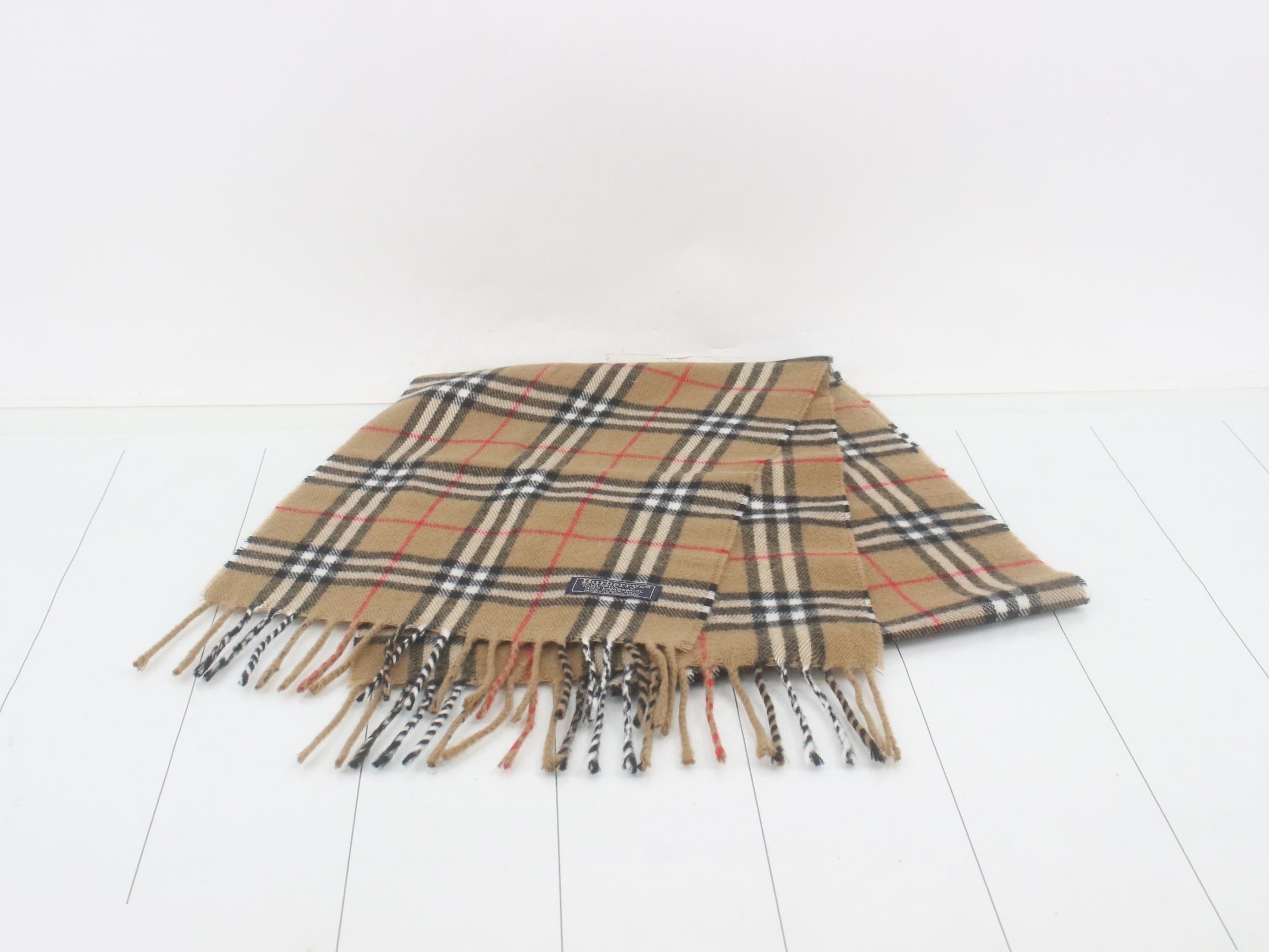 Tag attached, 100% cashmere check scarf — view 2