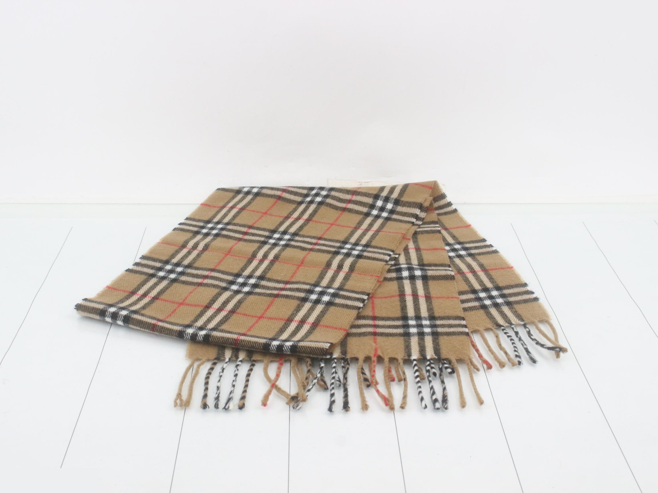 Tag attached, 100% cashmere check scarf — view 3