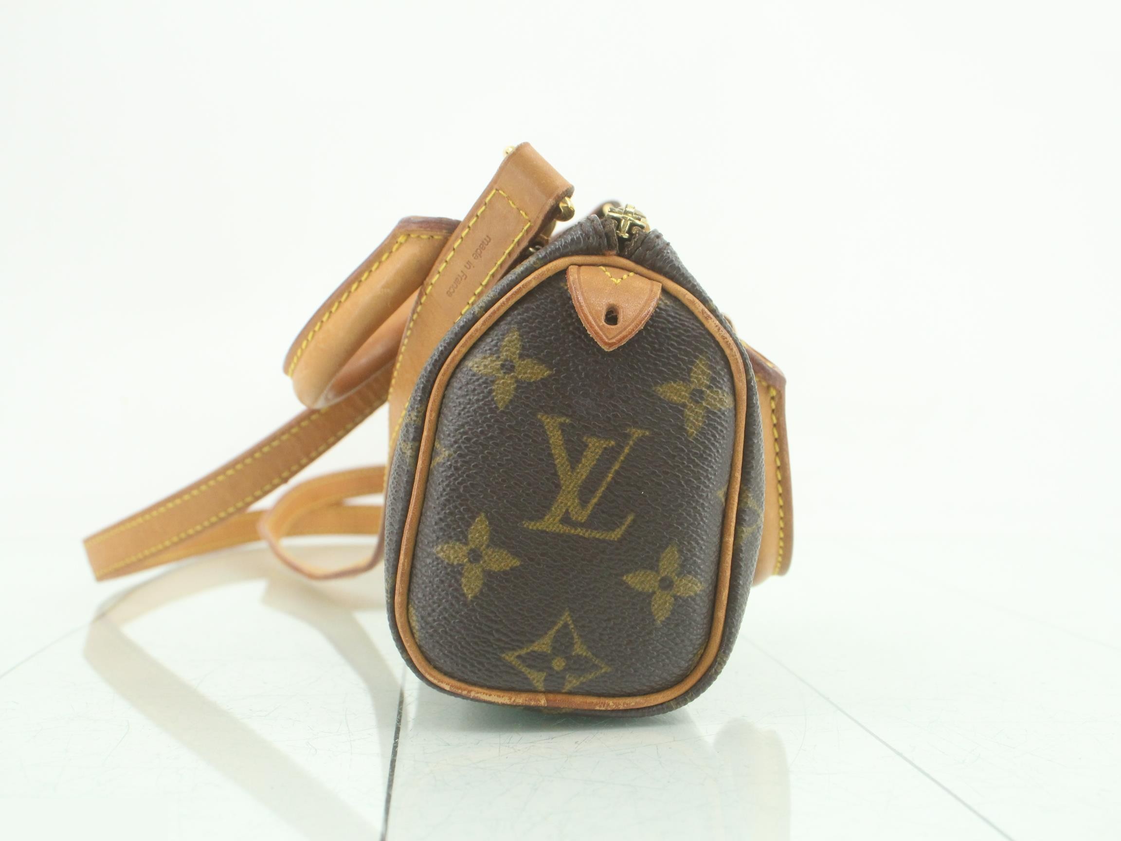 Monogram Mini Speedy Shoulder Bag J00145 with Natural Leather Strap — view 3