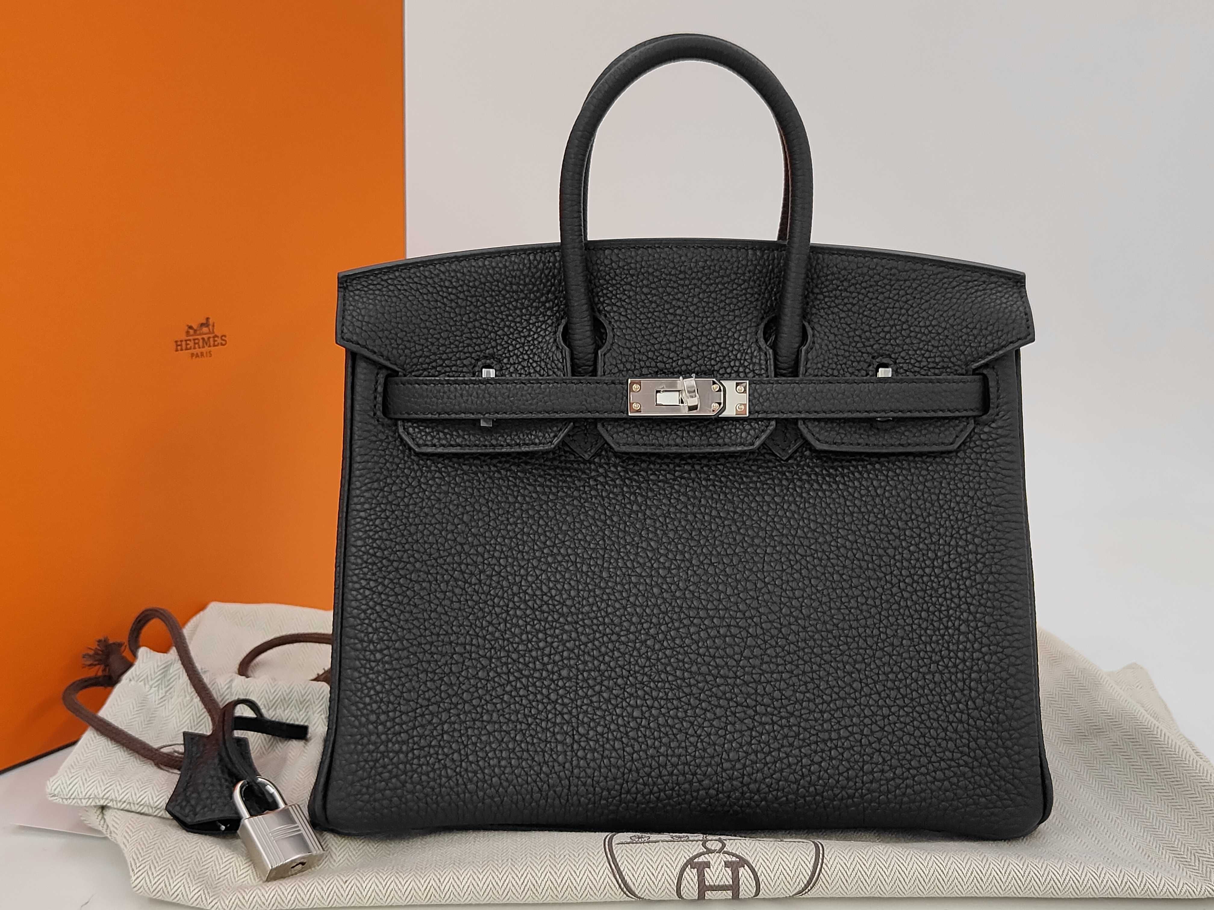 Birkin 25 Black Togo Leather Handbag with Silver Hardware and G Stamp