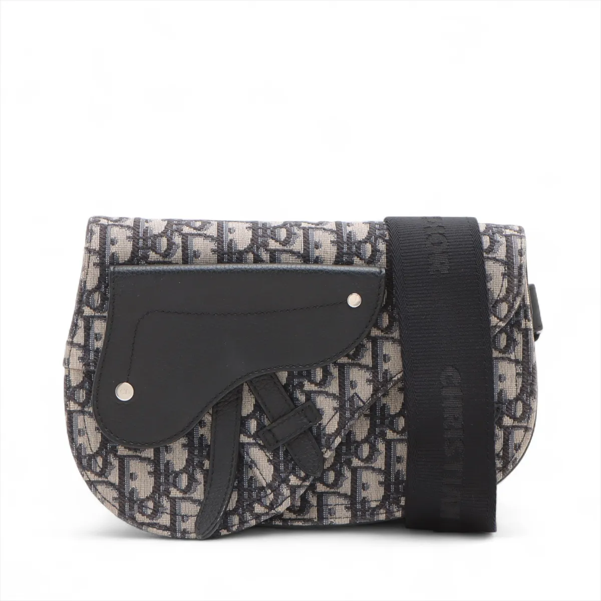 Oblique Saddle Canvas x Leather Body Bag, Navy