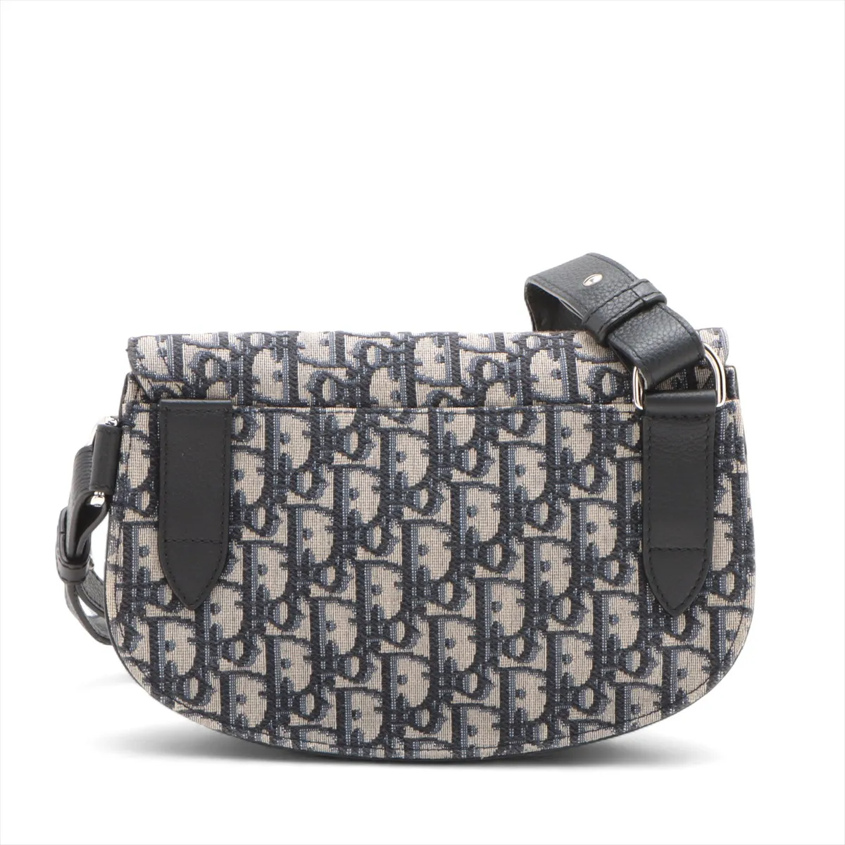 Oblique Saddle Canvas x Leather Body Bag, Navy — view 2