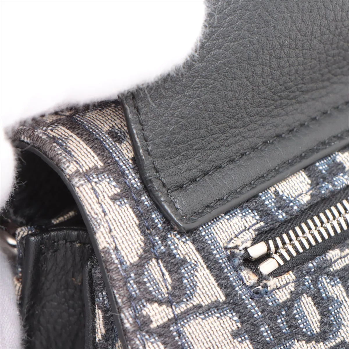 Oblique Saddle Canvas x Leather Body Bag, Navy — view 9