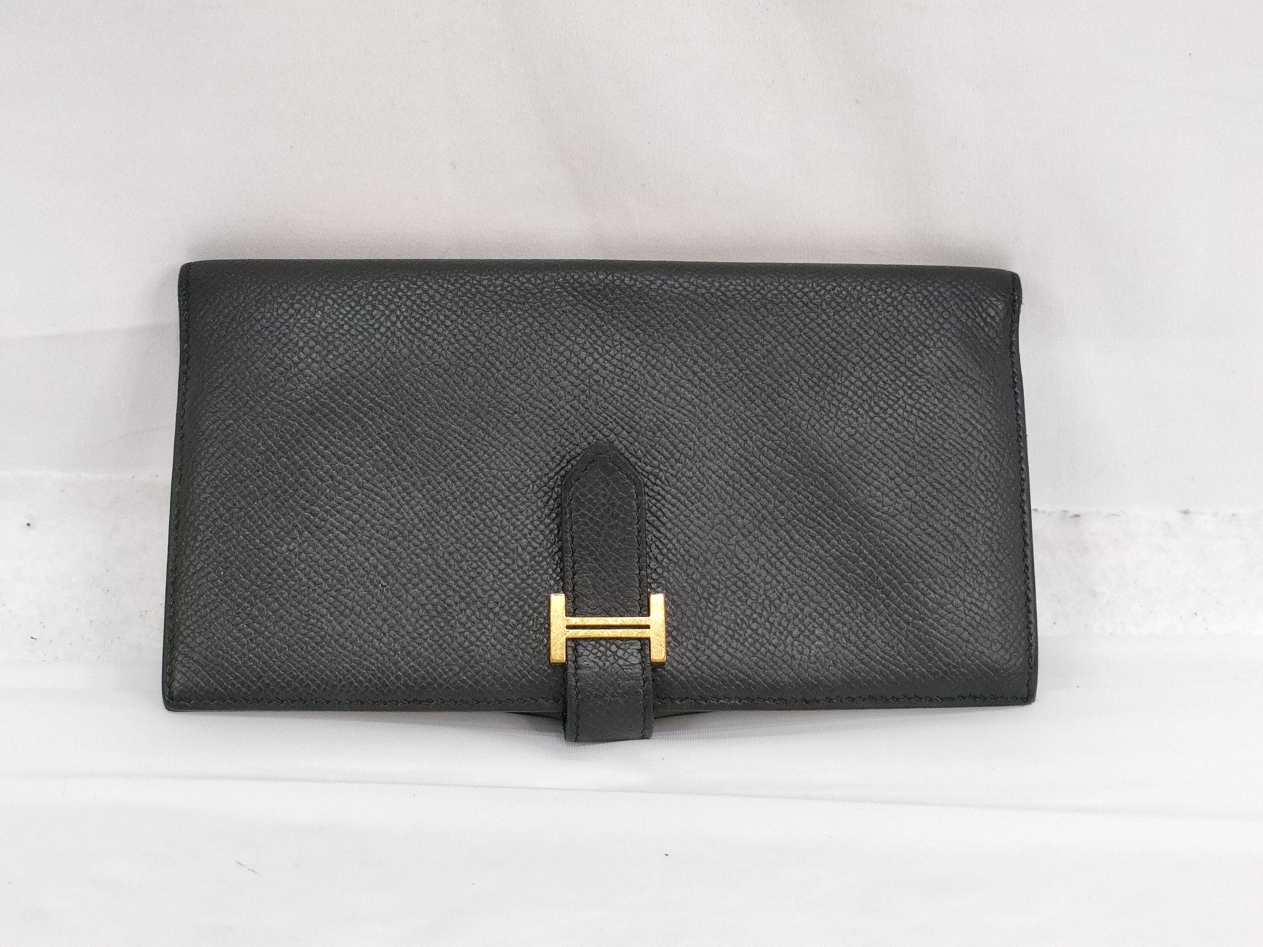 Bearn Soufflé Long Wallet, Black Epsom Leather, X Stamp