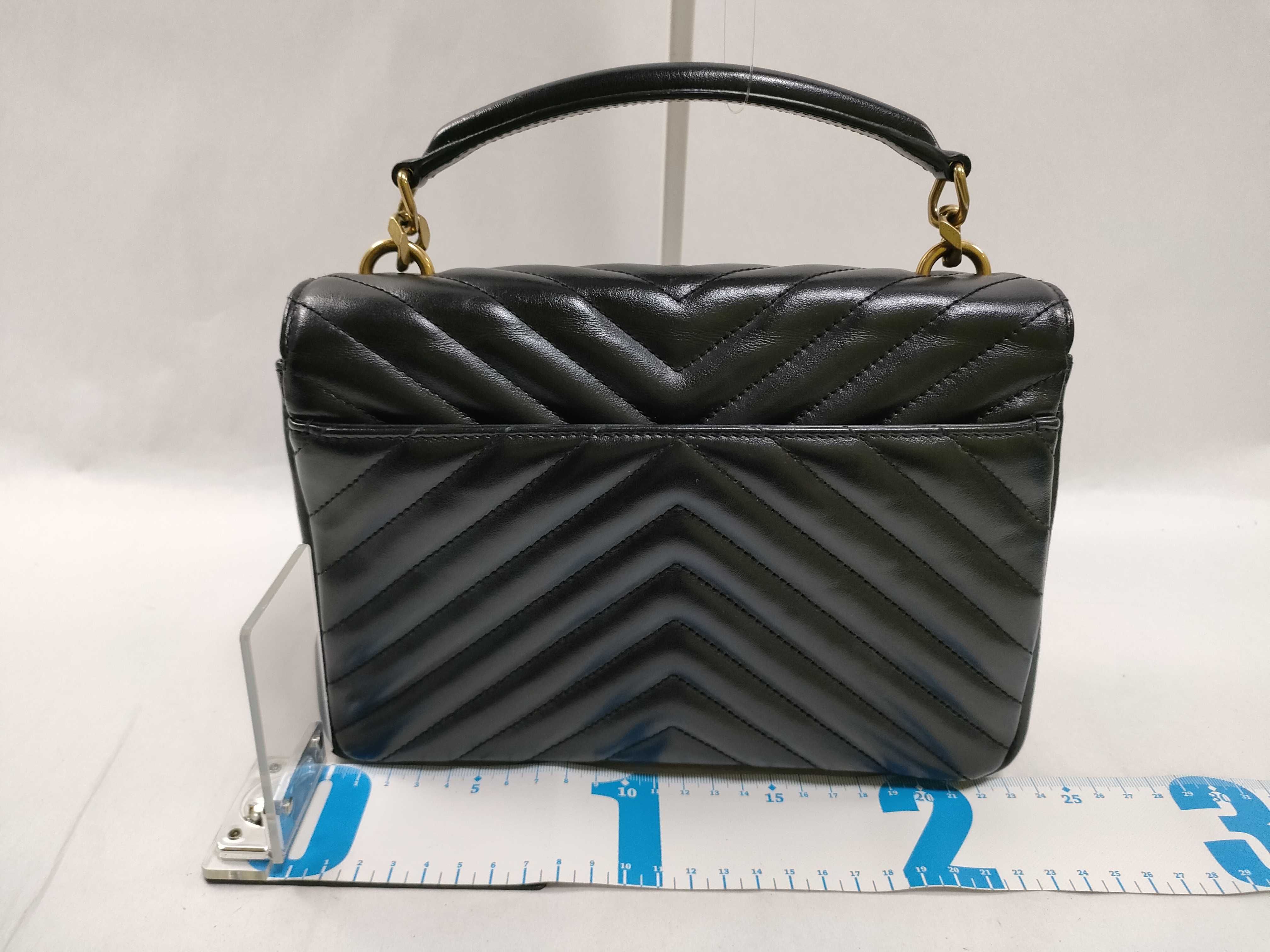 ID-Saint Laurent Cowskin Matelasse Chevron Studded Monogram Medium Shoulder Bag — view 2