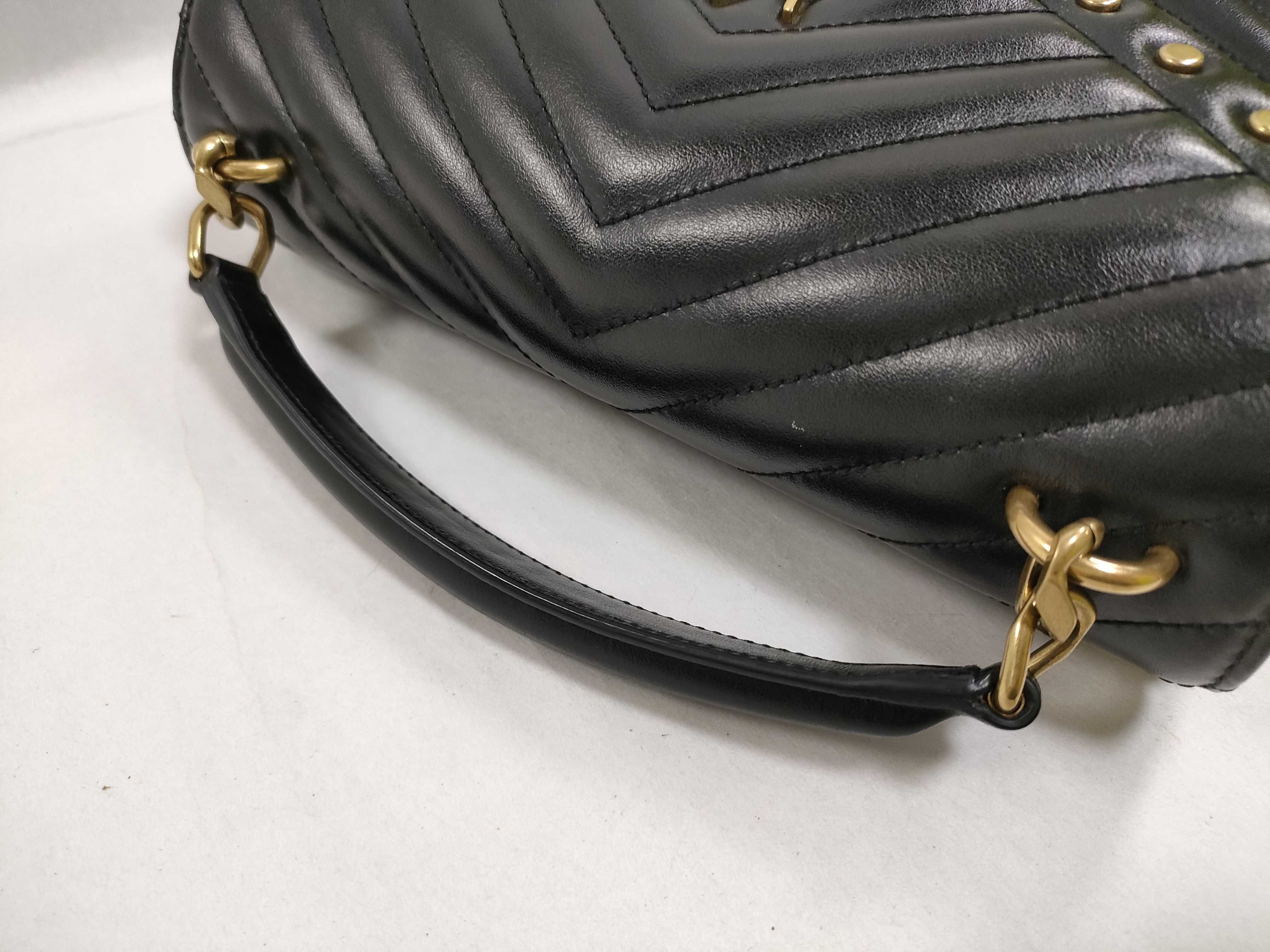 ID-Saint Laurent Cowskin Matelasse Chevron Studded Monogram Medium Shoulder Bag — view 3