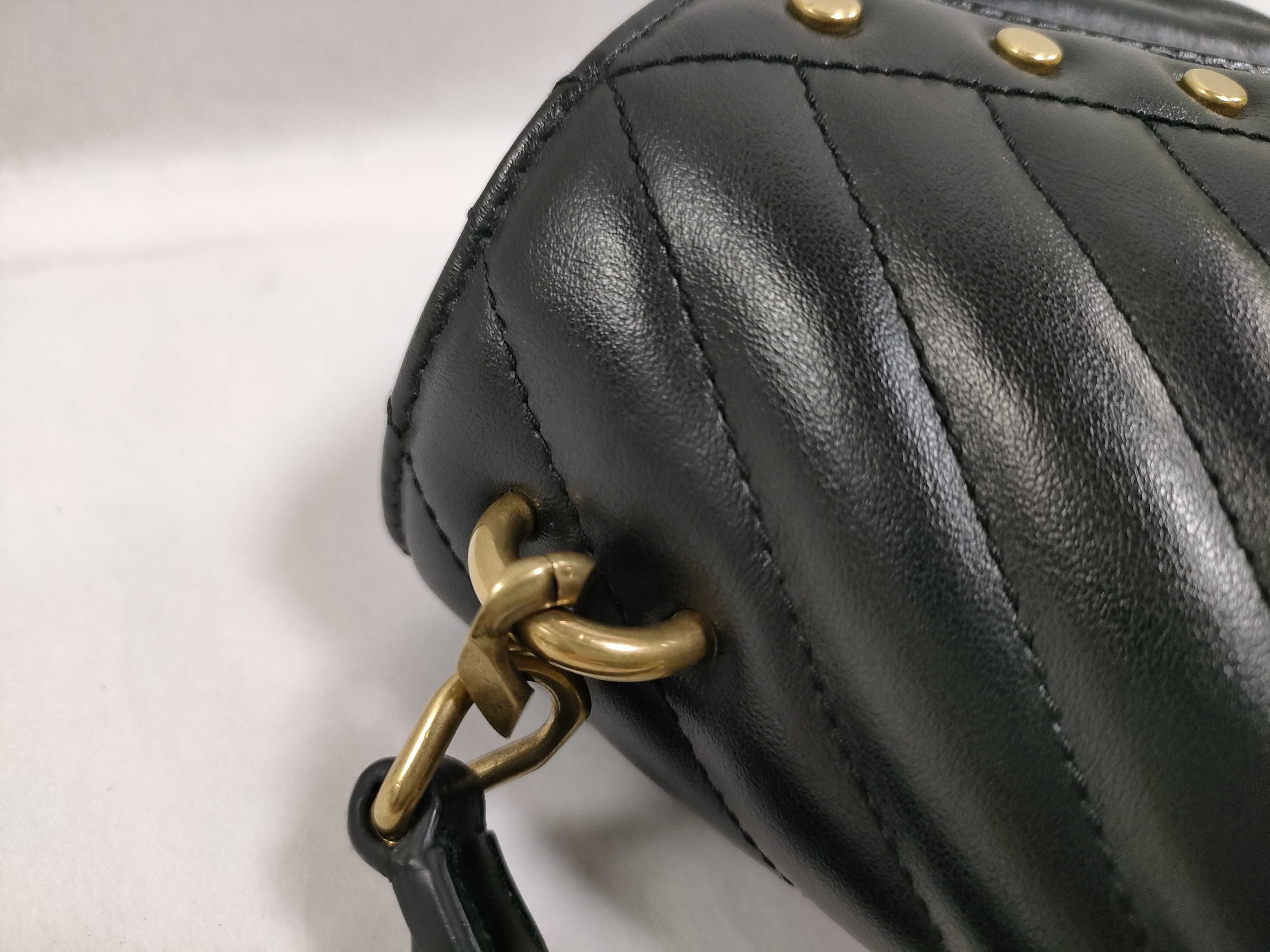 ID-Saint Laurent Cowskin Matelasse Chevron Studded Monogram Medium Shoulder Bag — view 5