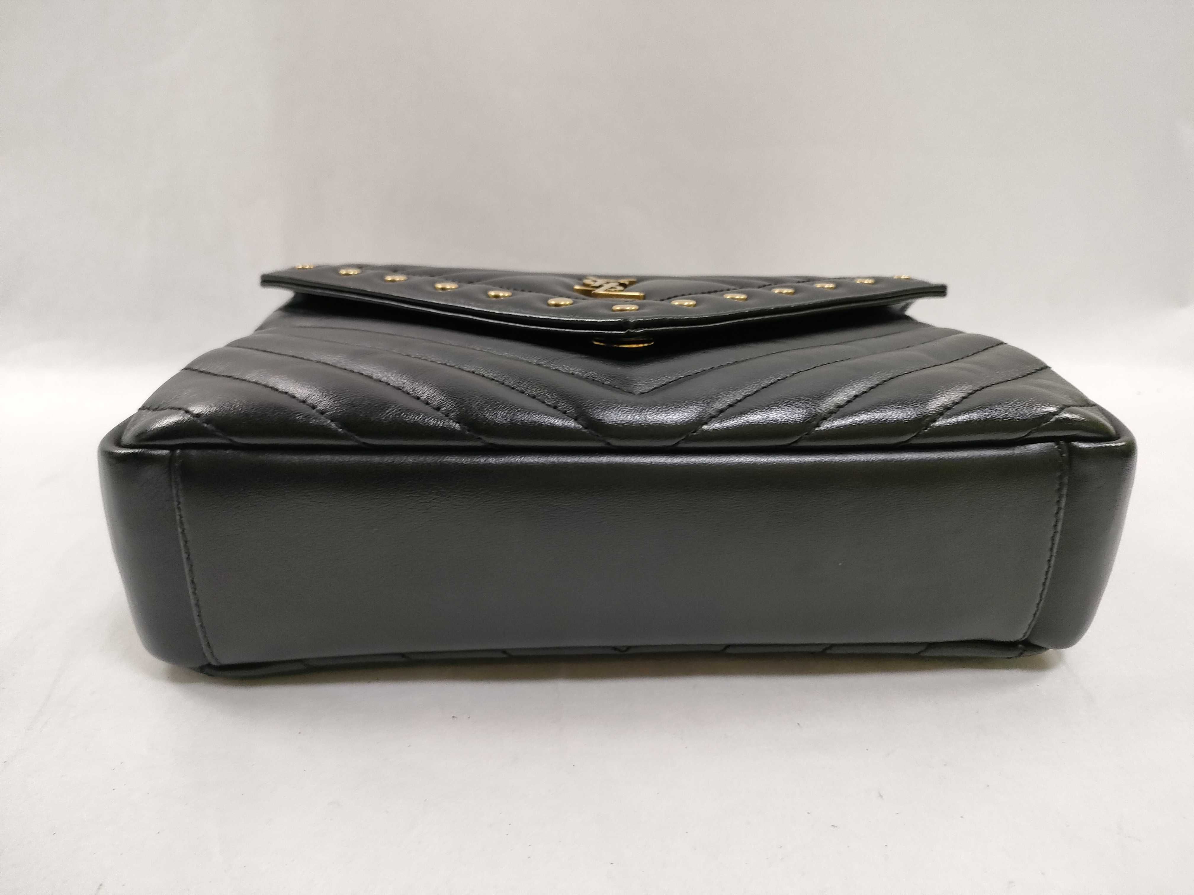 ID-Saint Laurent Cowskin Matelasse Chevron Studded Monogram Medium Shoulder Bag — view 7