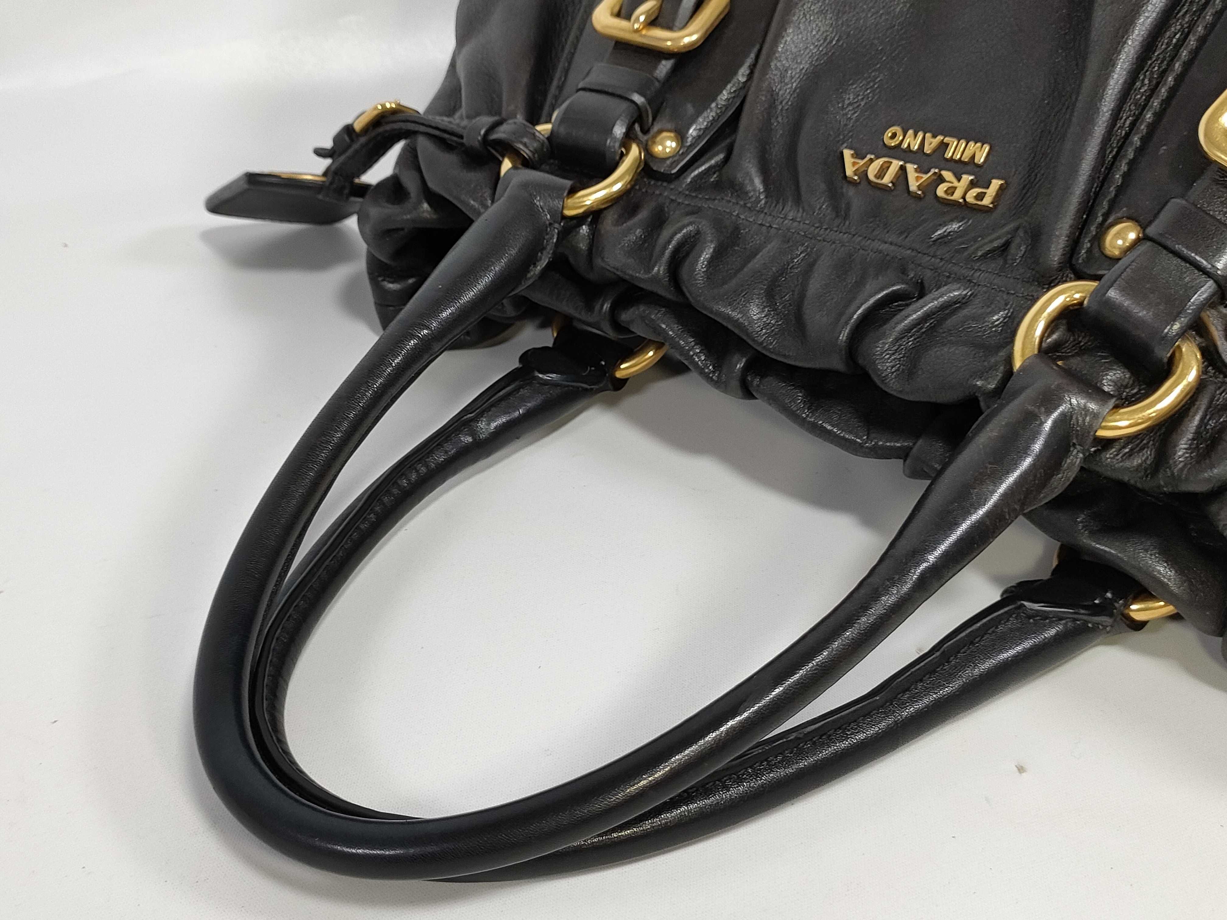Black Leather Shirring Tote Bag (Handbag) — view 3