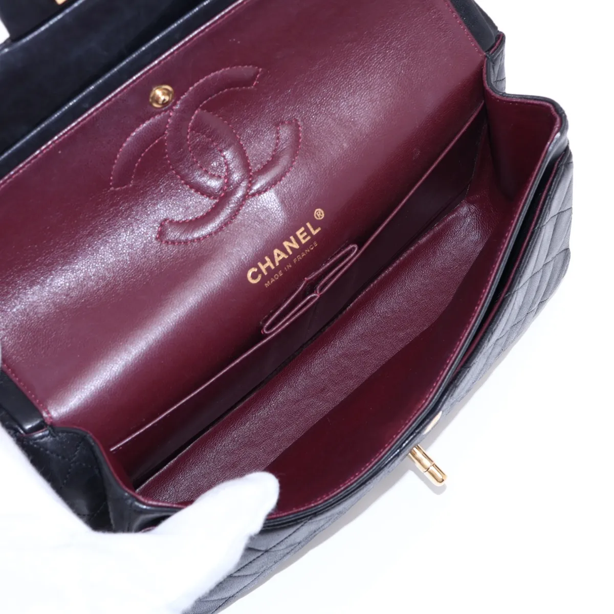 Matelassé 25 Lambskin Double Flap Double Chain Bag, Black with Gold Hardware, 13497539, Serial Number , A01112 — view 7