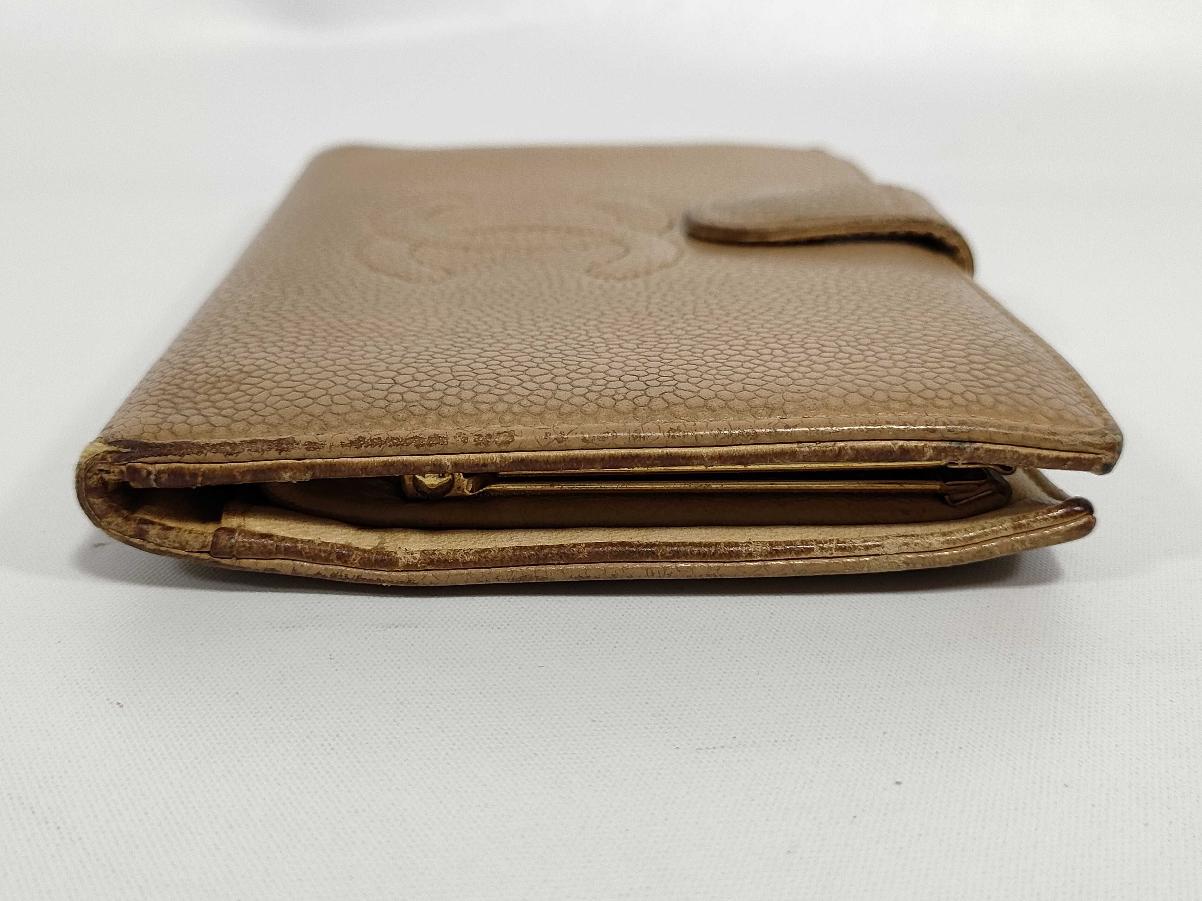 Caviar Skin Wallet, Coco Mark, Beige — view 3