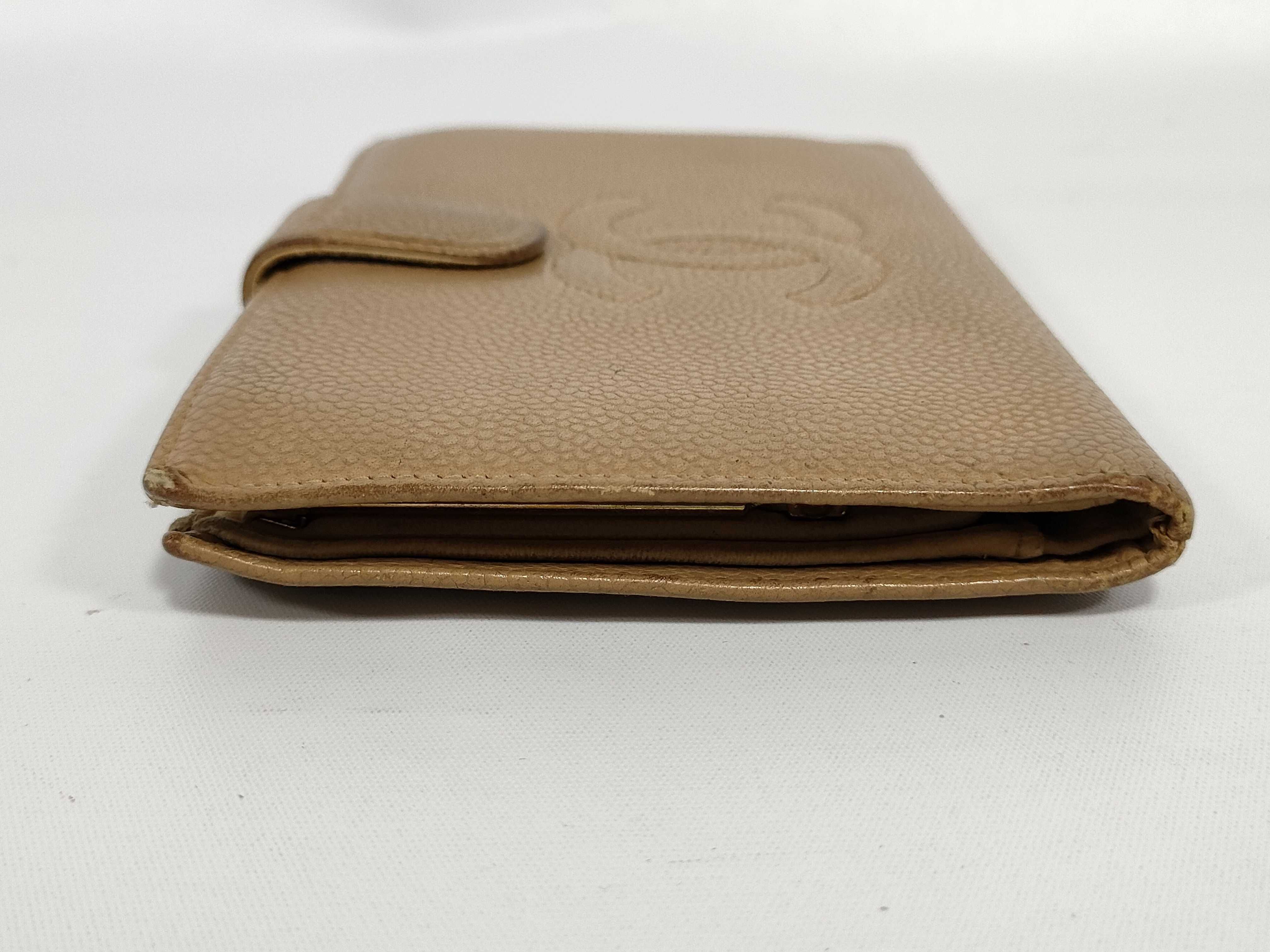 Caviar Skin Wallet, Coco Mark, Beige — view 6