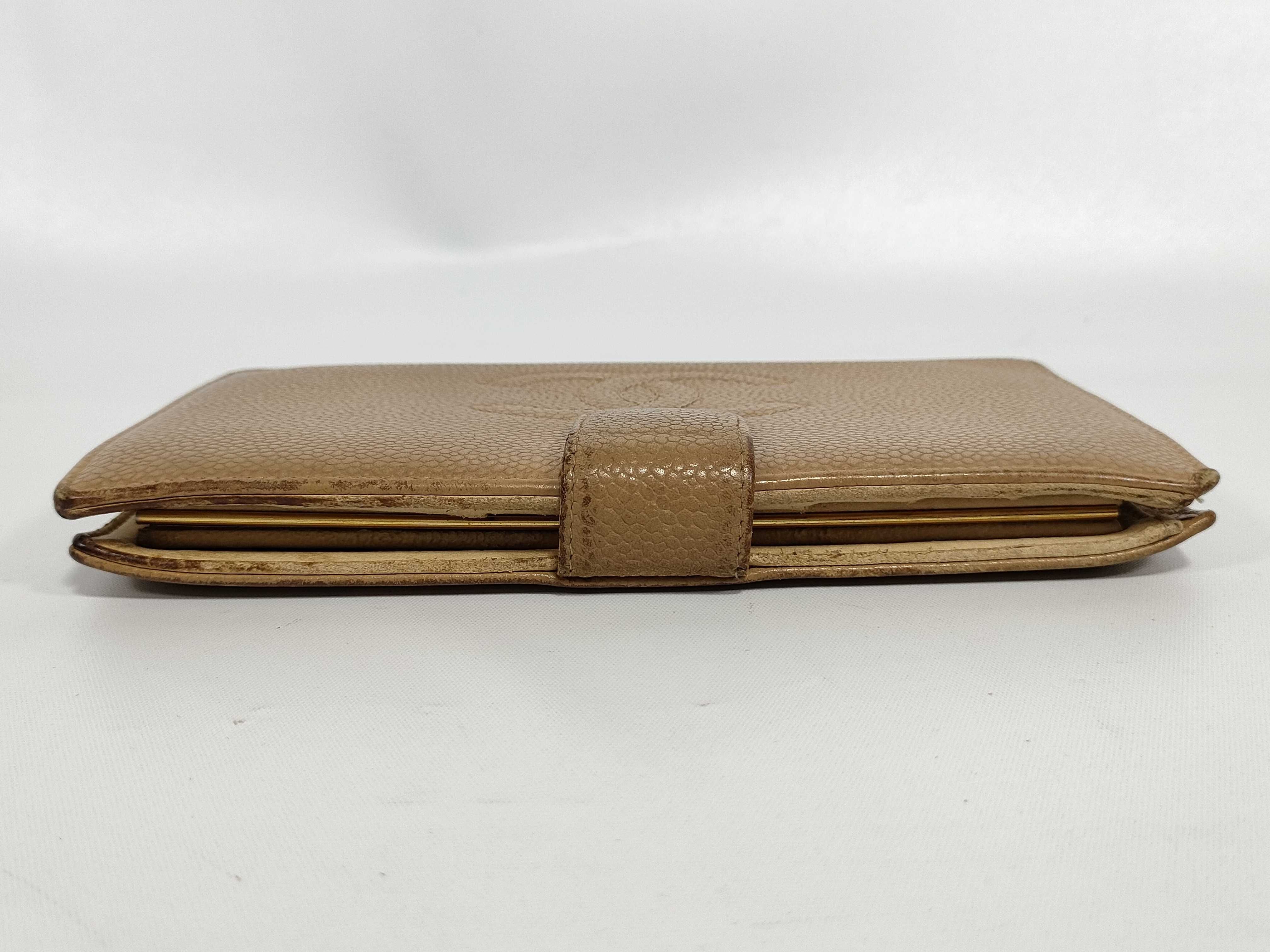 Caviar Skin Wallet, Coco Mark, Beige — view 7
