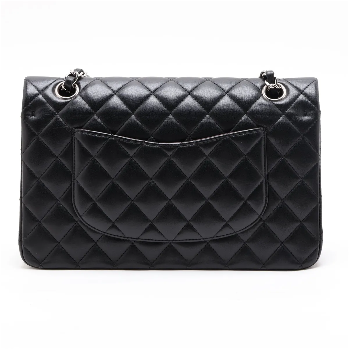 [Individually packaged] Chanel Matelassé 25 Lambskin Double Flap Double Chain Bag, Black with Silver Hardware, 28117680, Serial Number 28, A01112 — view 2