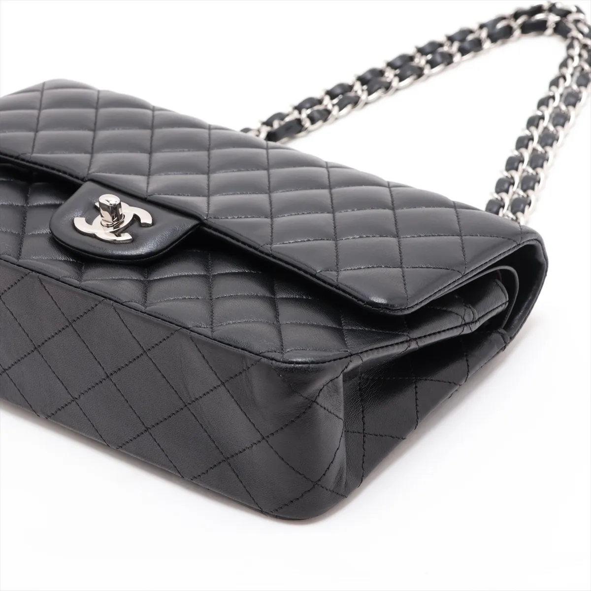 [Individually packaged] Chanel Matelassé 25 Lambskin Double Flap Double Chain Bag, Black with Silver Hardware, 28117680, Serial Number 28, A01112 — view 3
