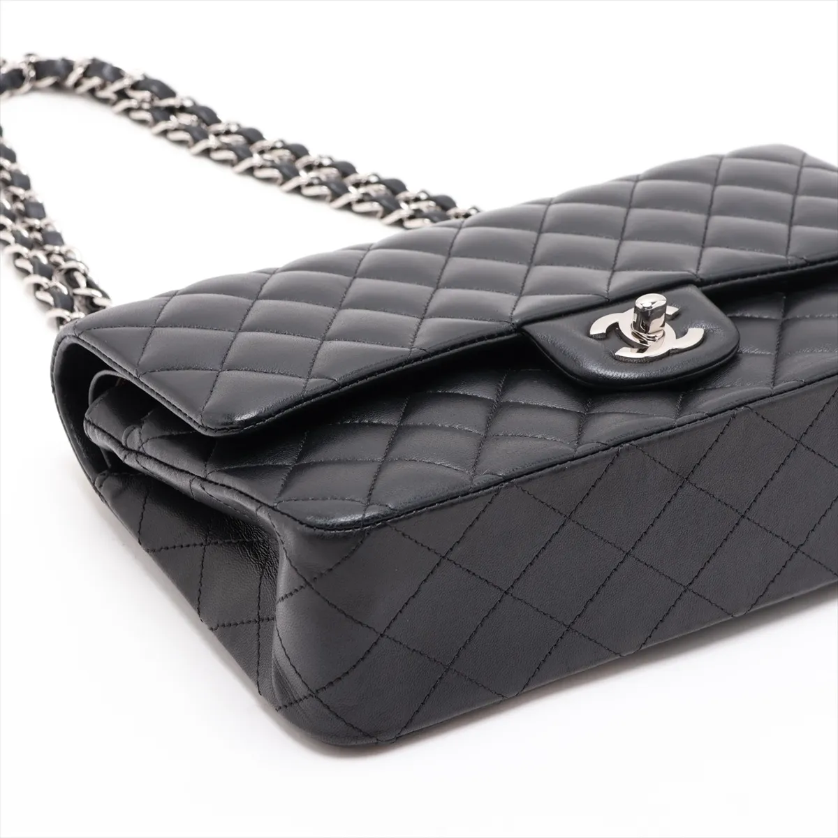 [Individually packaged] Chanel Matelassé 25 Lambskin Double Flap Double Chain Bag, Black with Silver Hardware, 28117680, Serial Number 28, A01112 — view 4