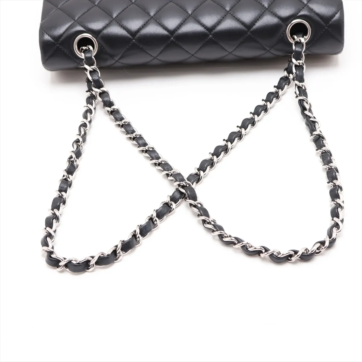 [Individually packaged] Chanel Matelassé 25 Lambskin Double Flap Double Chain Bag, Black with Silver Hardware, 28117680, Serial Number 28, A01112 — view 5