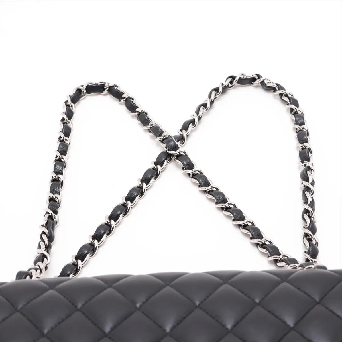 [Individually packaged] Chanel Matelassé 25 Lambskin Double Flap Double Chain Bag, Black with Silver Hardware, 28117680, Serial Number 28, A01112 — view 6