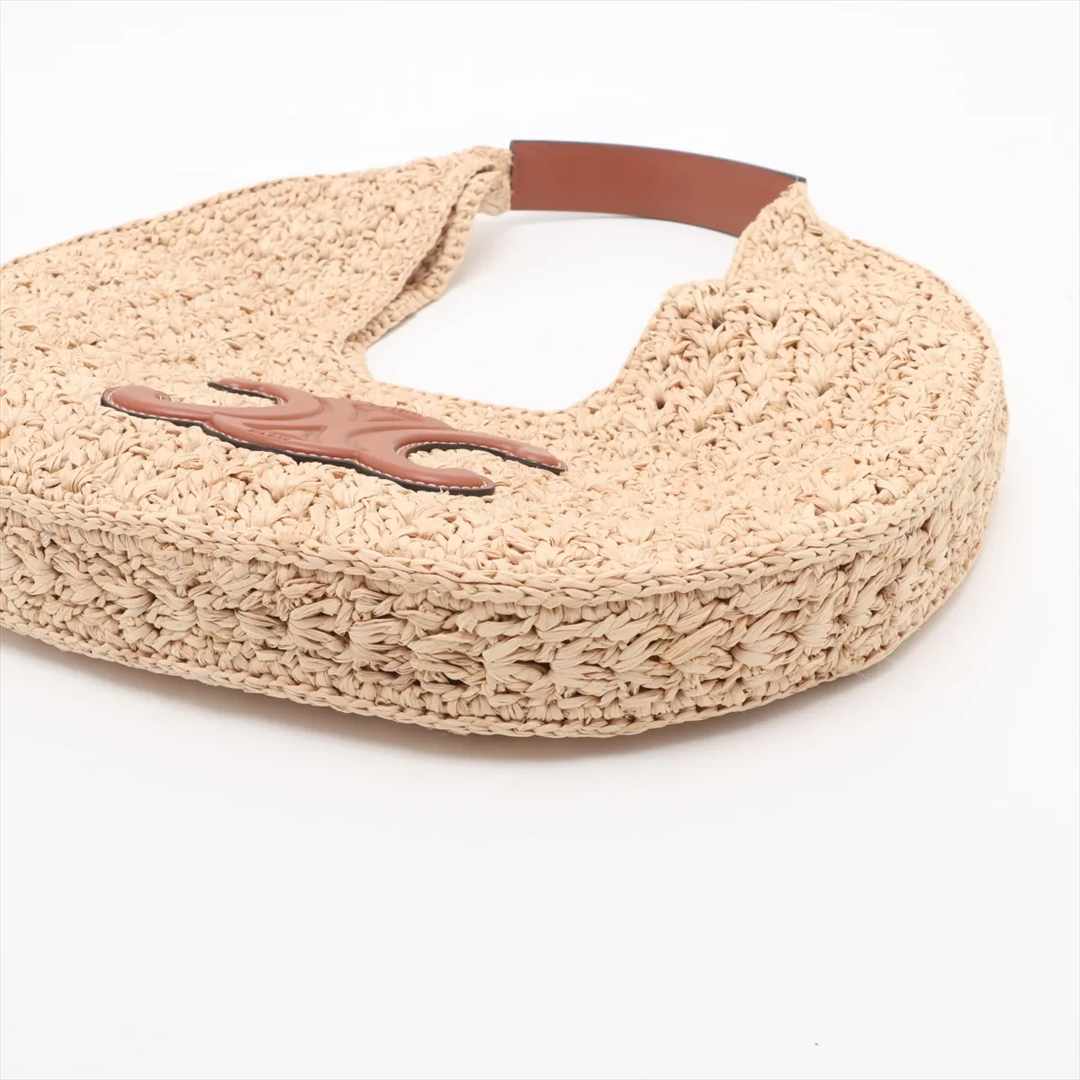 Triomphe Classic Pannier Hobo Raffia x Leather Shoulder Bag Beige — view 3