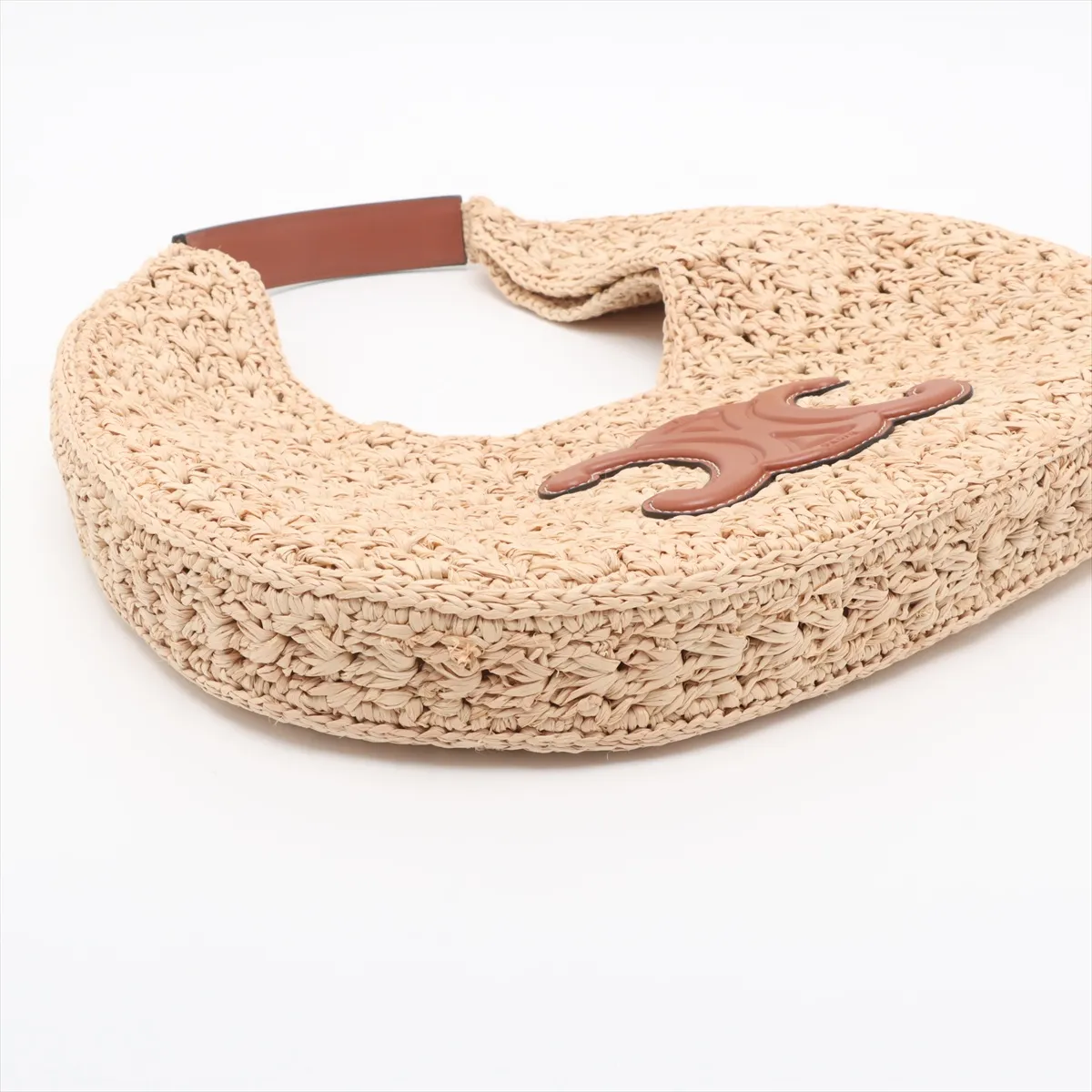 Triomphe Classic Pannier Hobo Raffia x Leather Shoulder Bag Beige — view 4