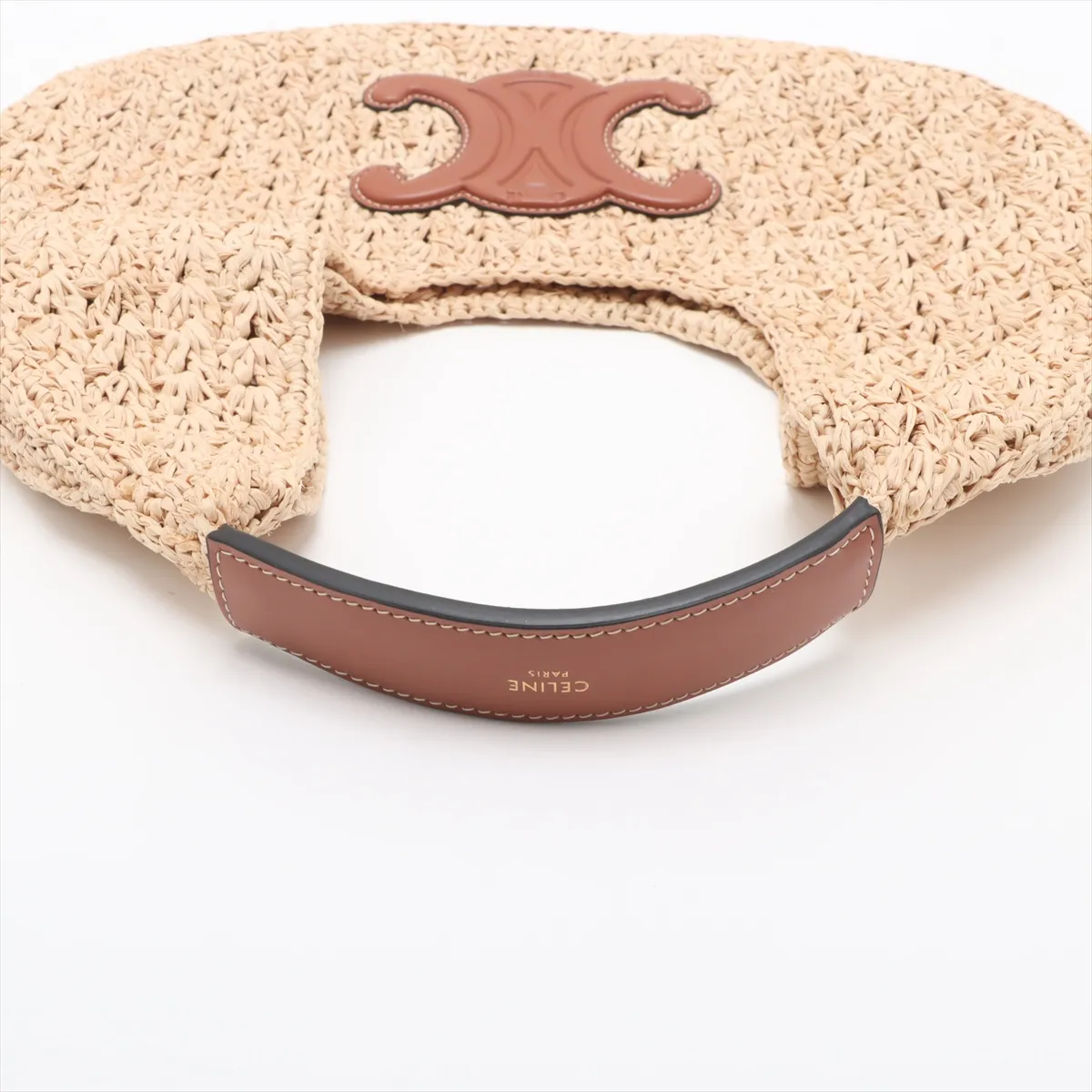 Triomphe Classic Pannier Hobo Raffia x Leather Shoulder Bag Beige — view 5