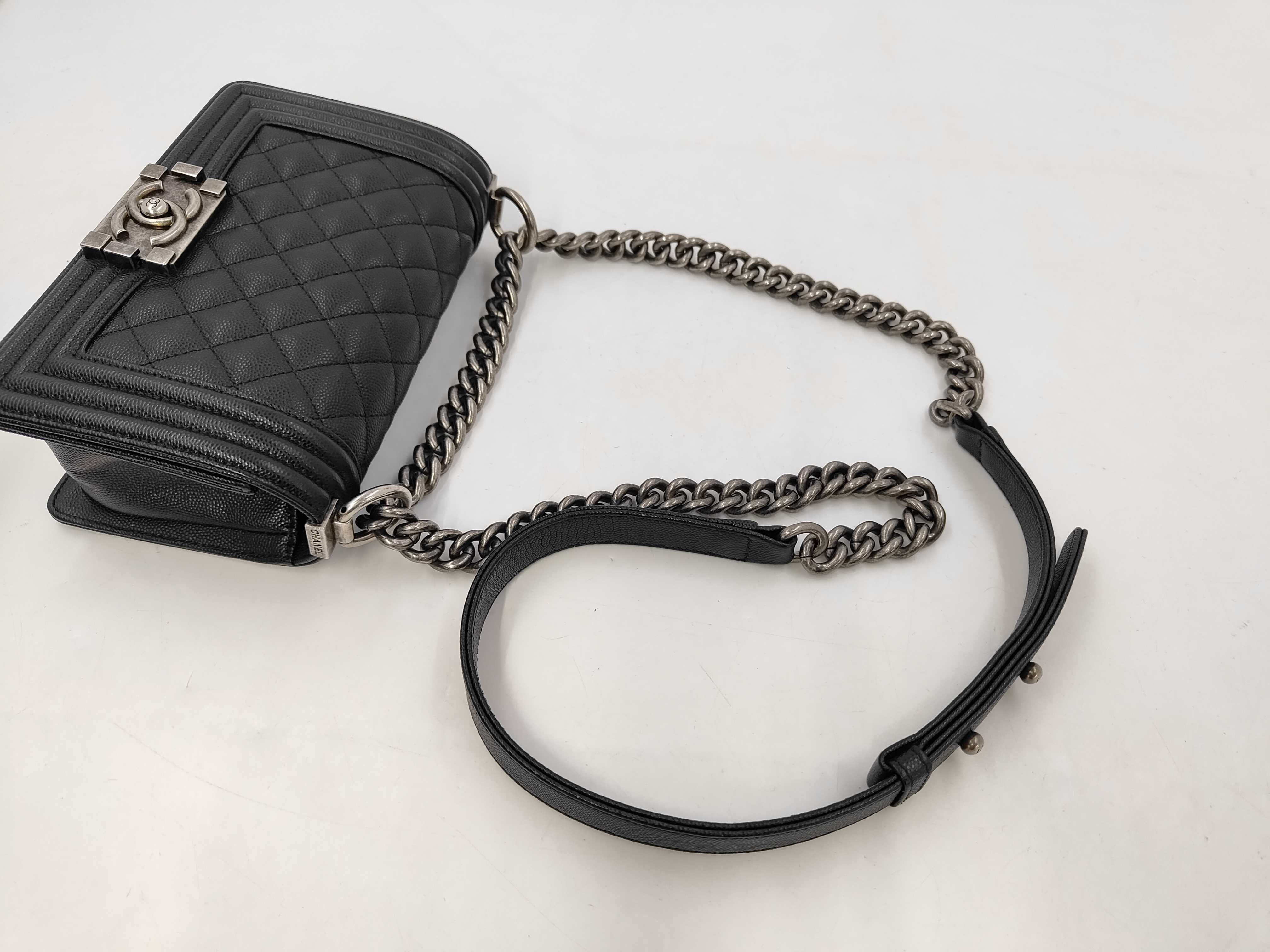 Boy Chanel Chain Shoulder Bag, Black Caviar Leather, Antique Silver Hardware. — view 5