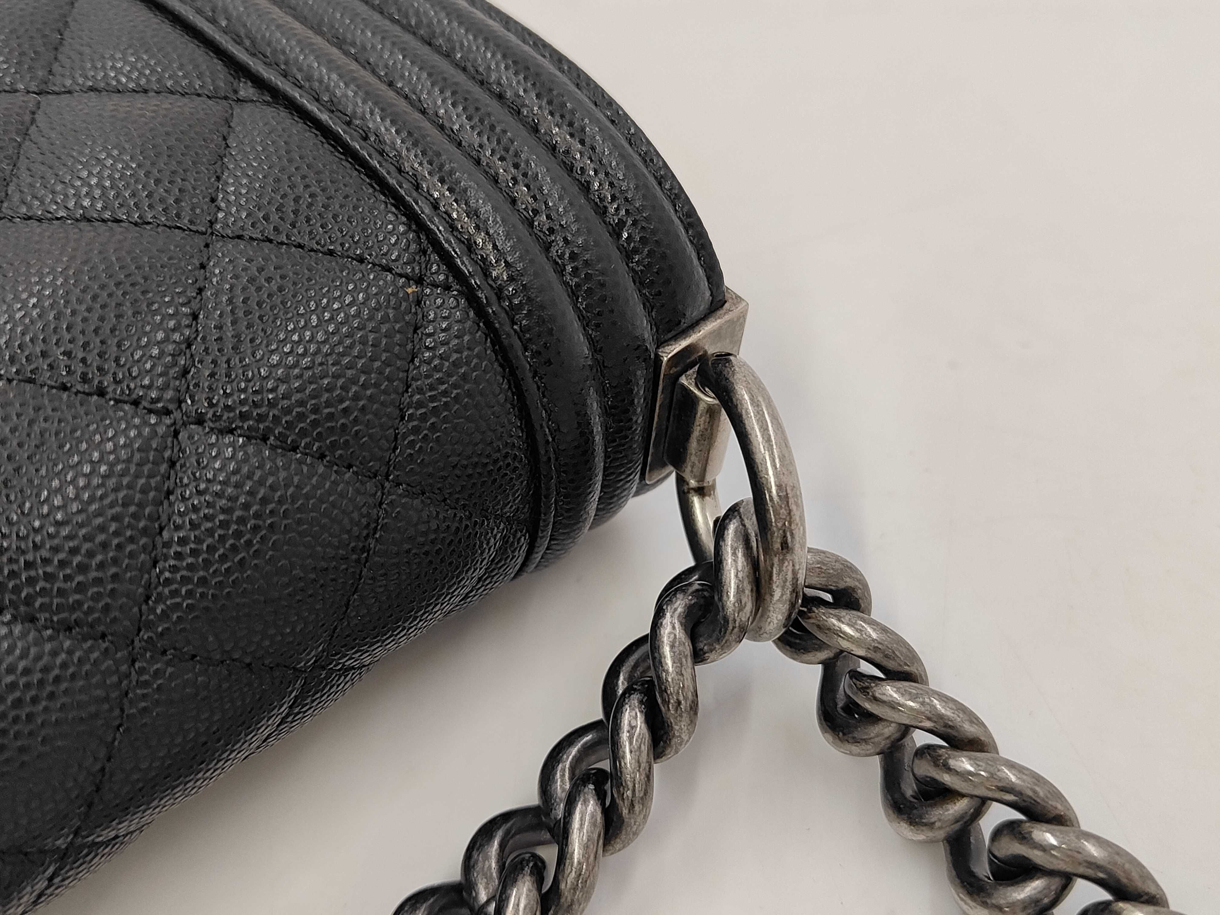 Boy Chanel Chain Shoulder Bag, Black Caviar Leather, Antique Silver Hardware. — view 7
