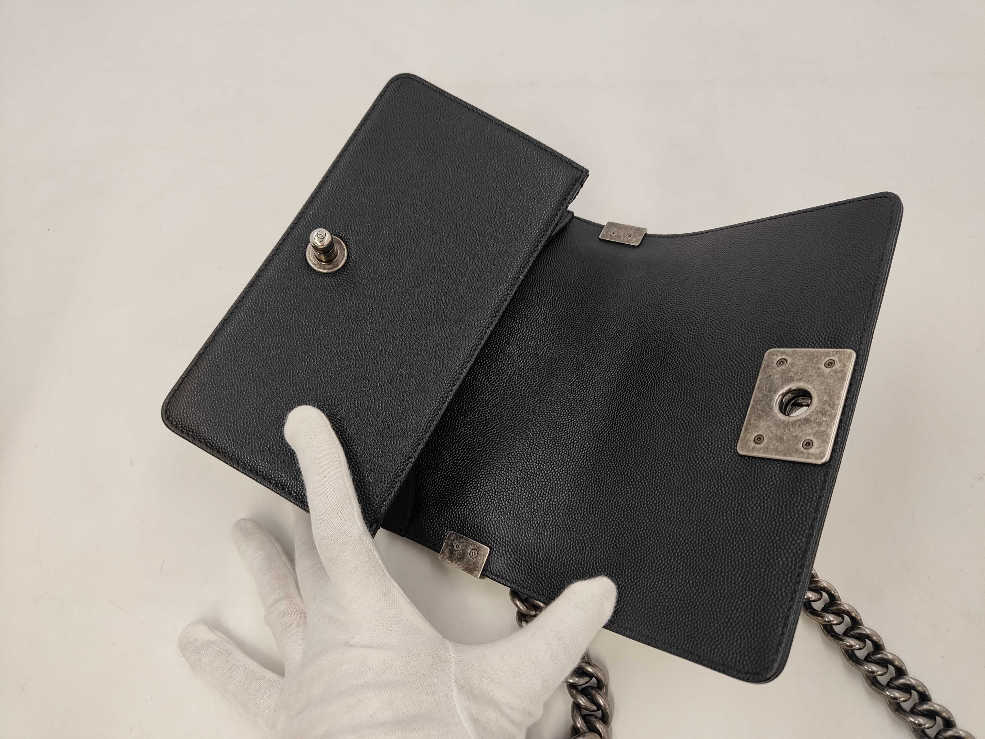 Boy Chanel Chain Shoulder Bag, Black Caviar Leather, Antique Silver Hardware. — view 8