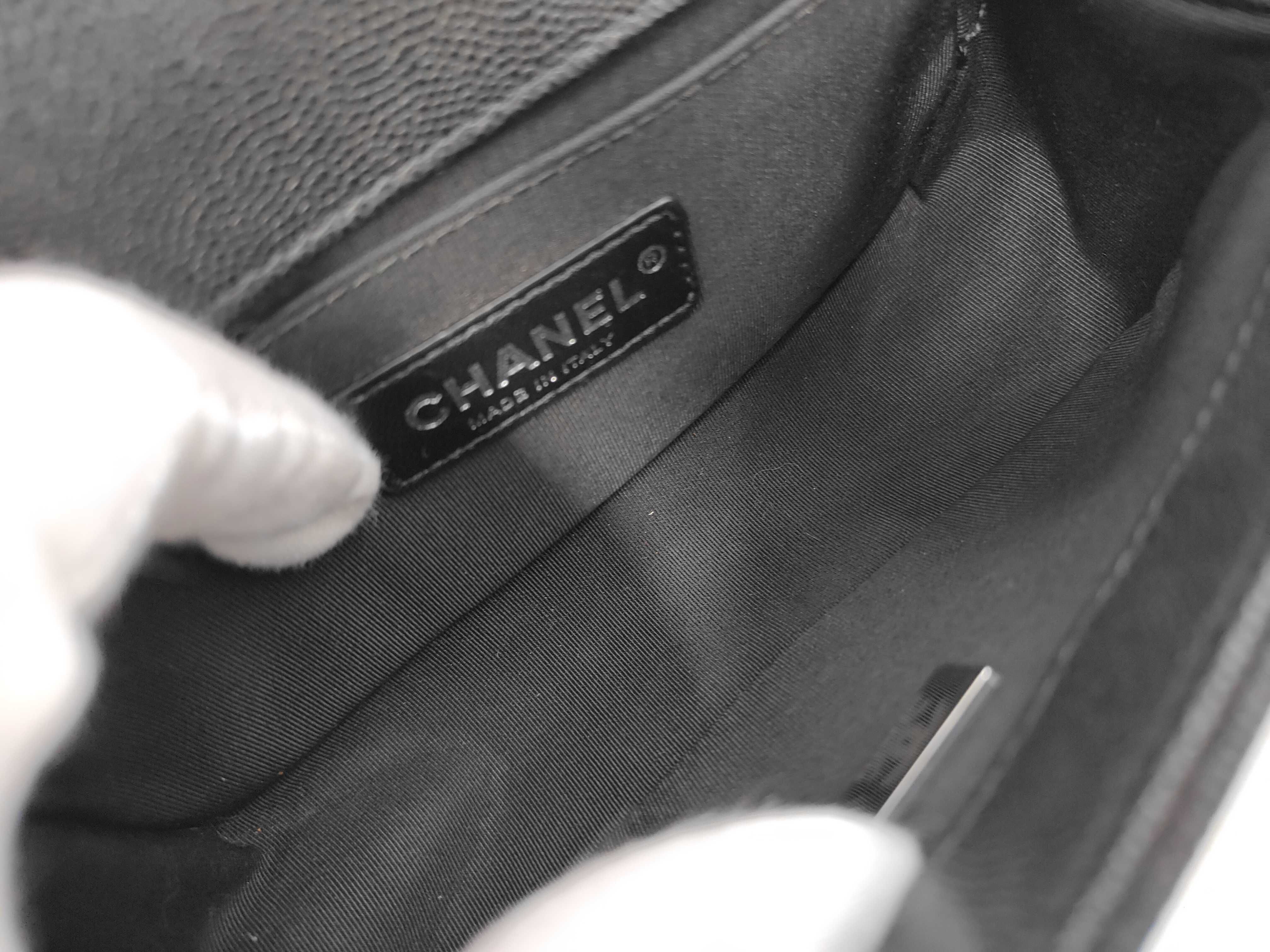 Boy Chanel Chain Shoulder Bag, Black Caviar Leather, Antique Silver Hardware. — view 9