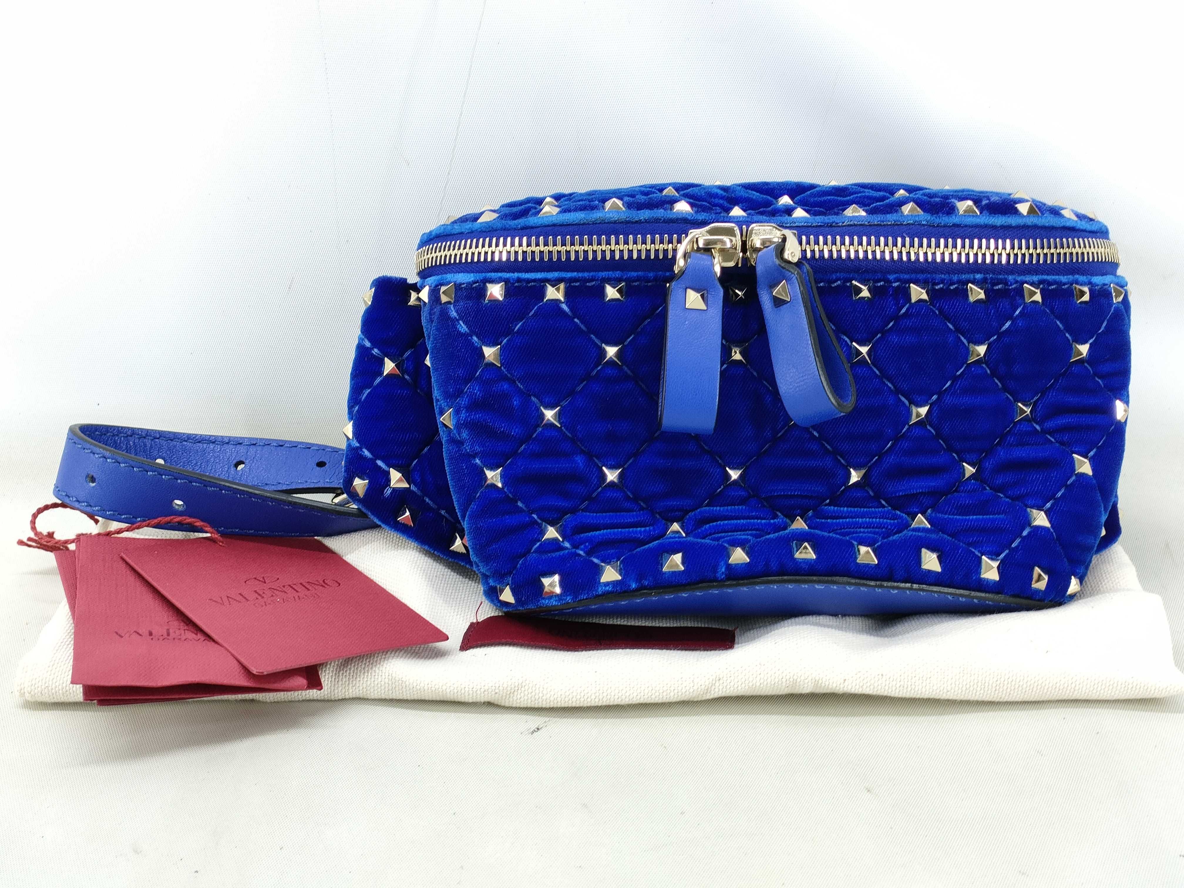 Rockstud Blue Velour Leather Waist Bag (Includes spare studs, dust bag, and booklet)