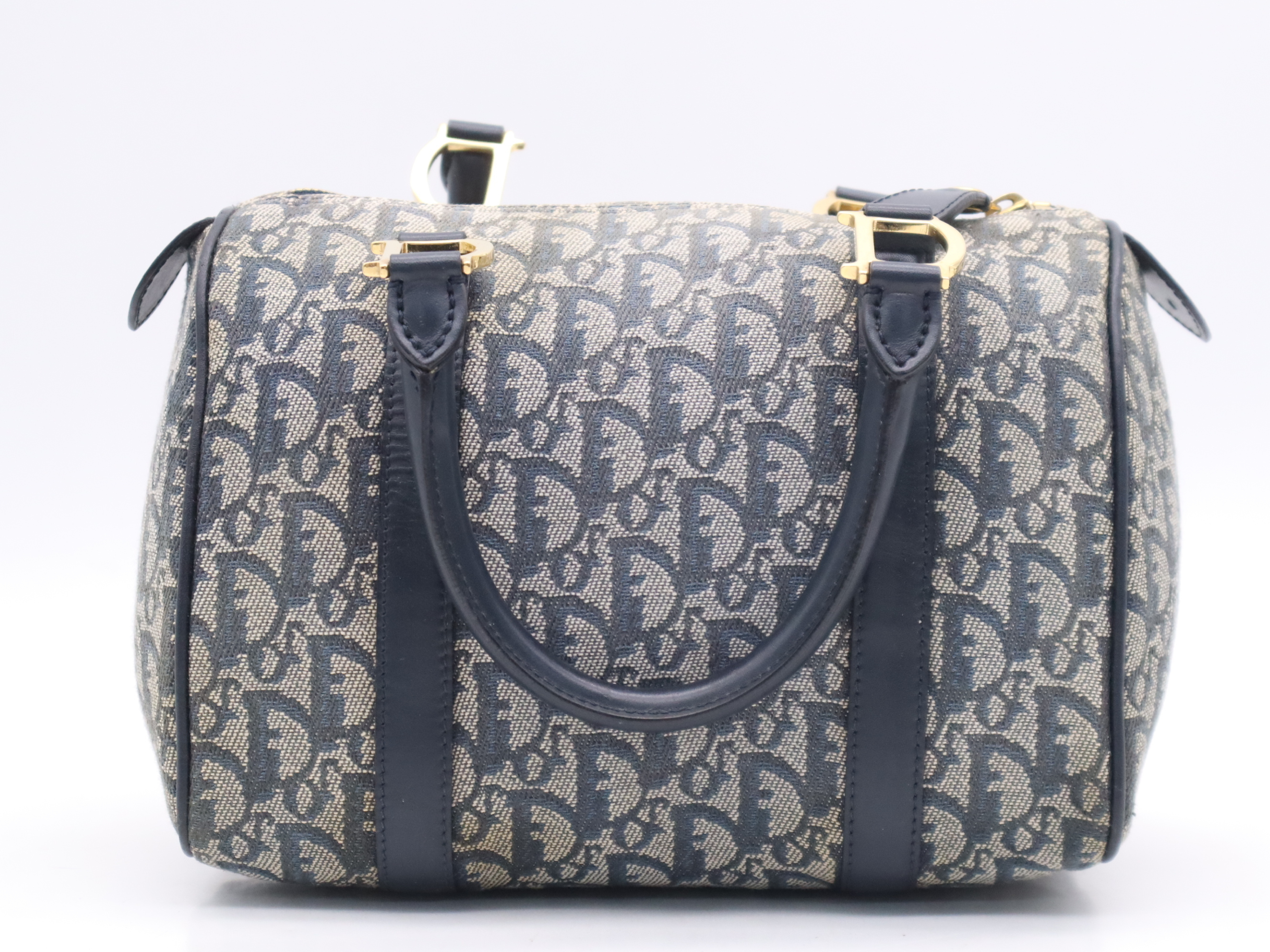 Canvas x Leather Trotter Handbag, Navy, Gold Hardware, with Padlock and Key. — view 2